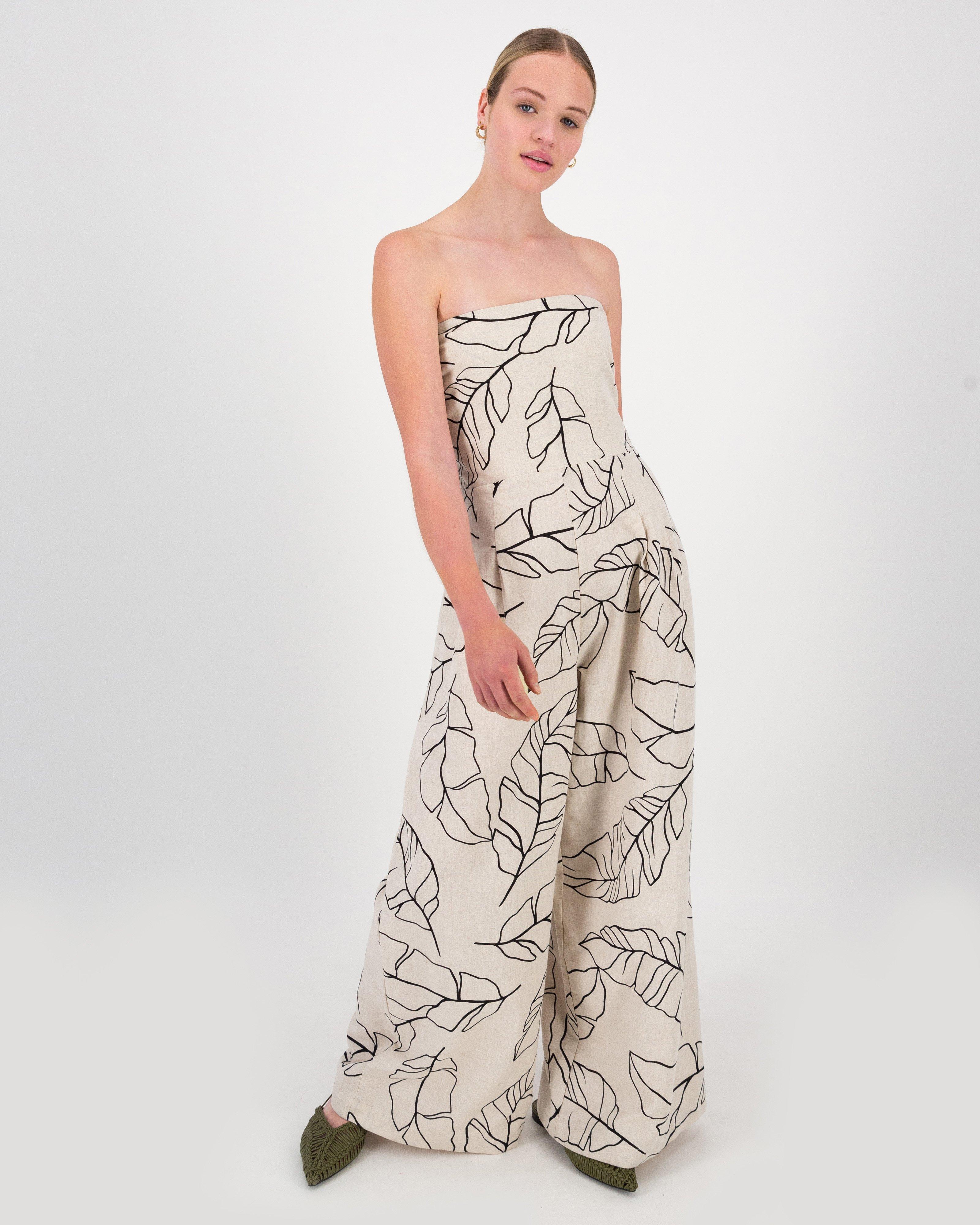 Eilana Printed Strapless Jumpsuit -  Stone