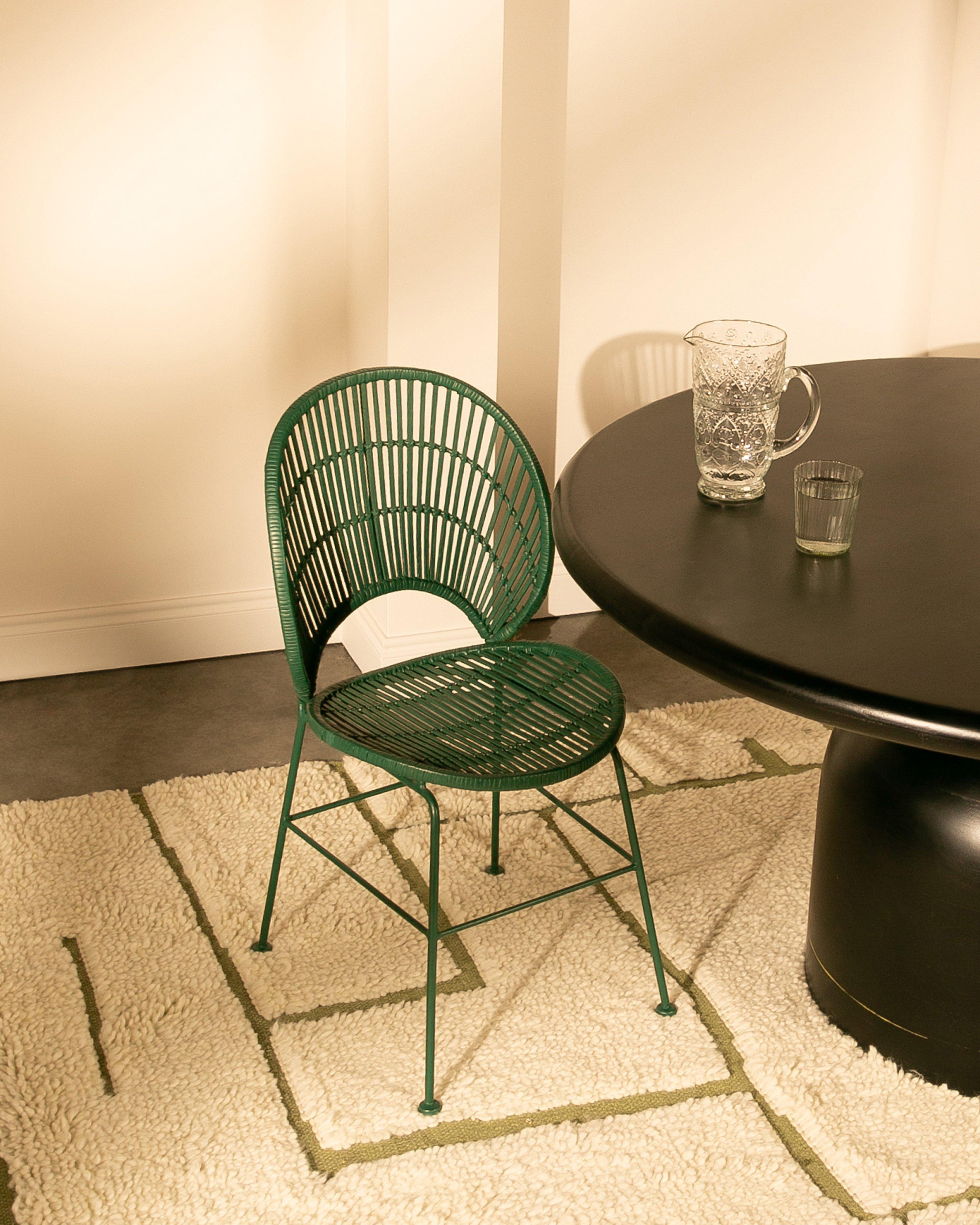 Ariel Rattan Dining Chair -  Green