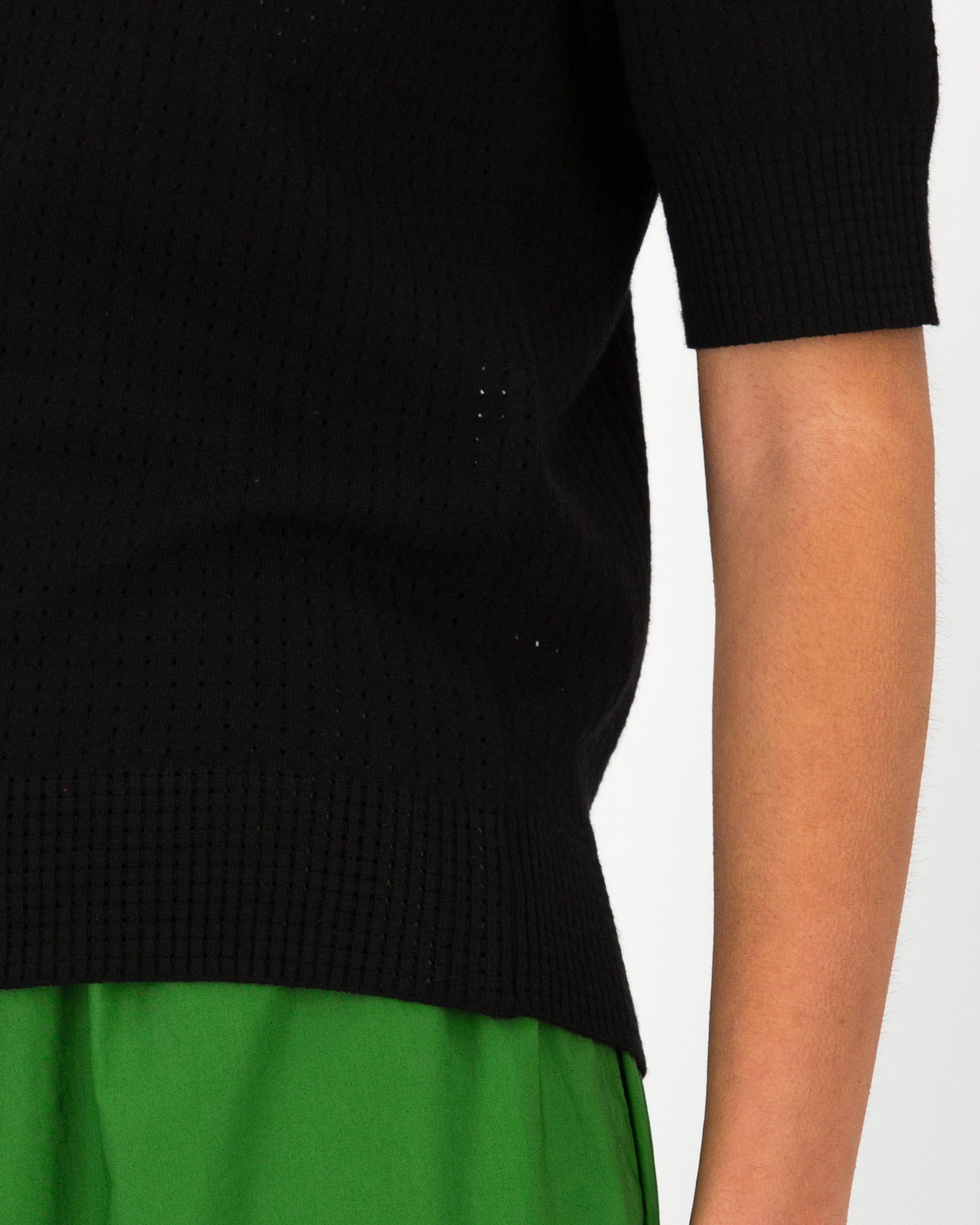 Ashley Pointelle Knitwear Polo -  Black
