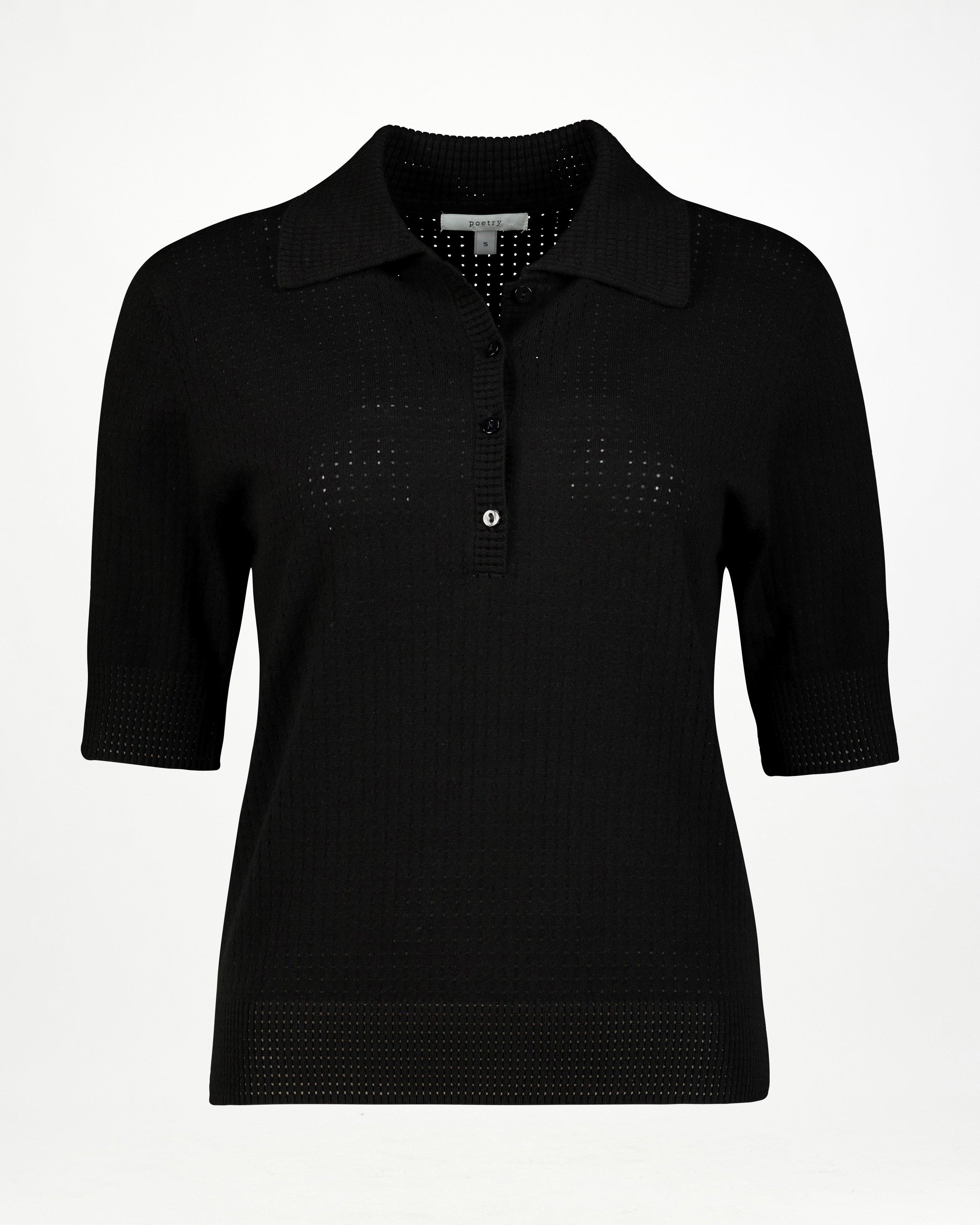Ashley Pointelle Knitwear Polo -  Black