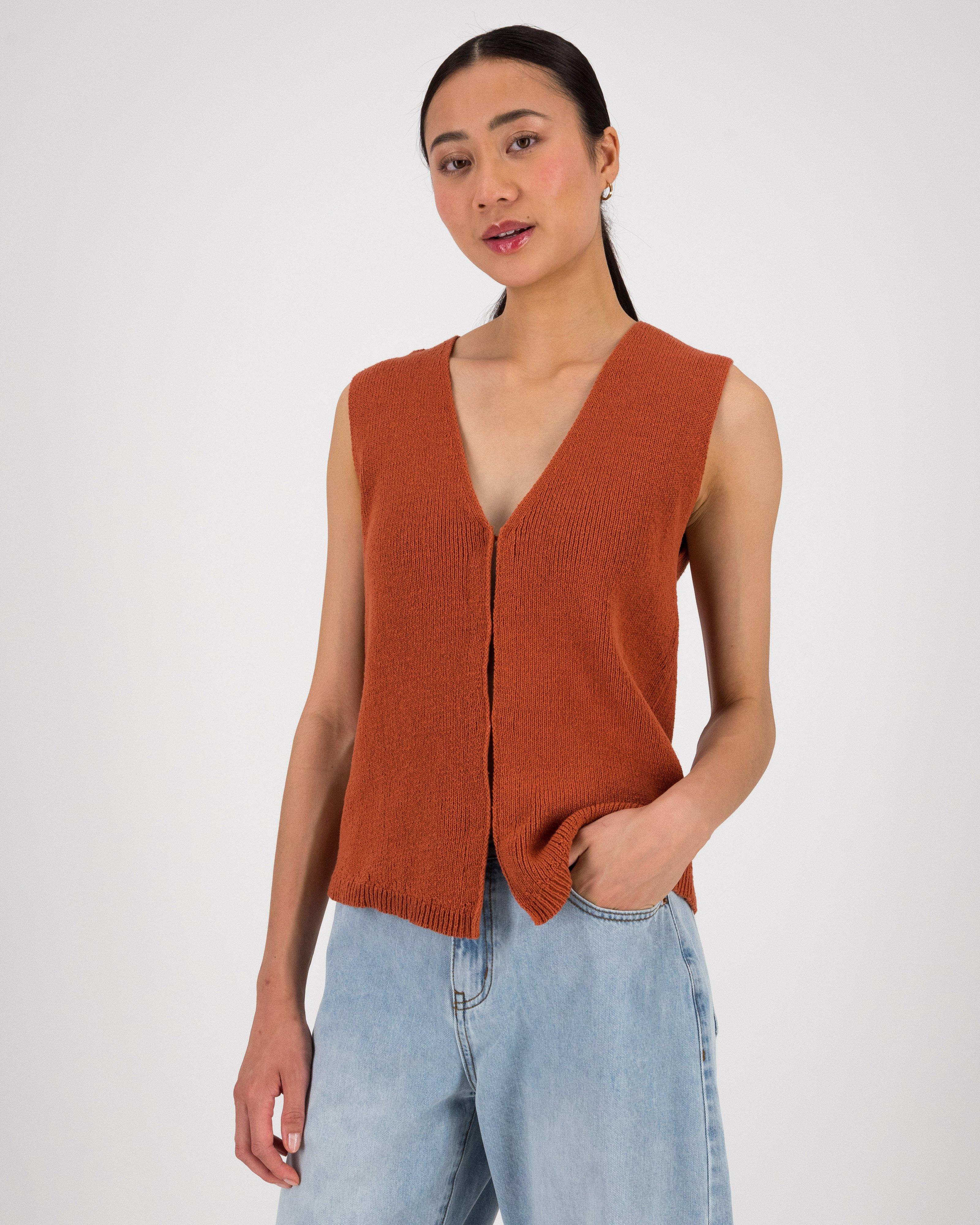 Alexis Sleeveless Knitwear Cardigan -  Rust