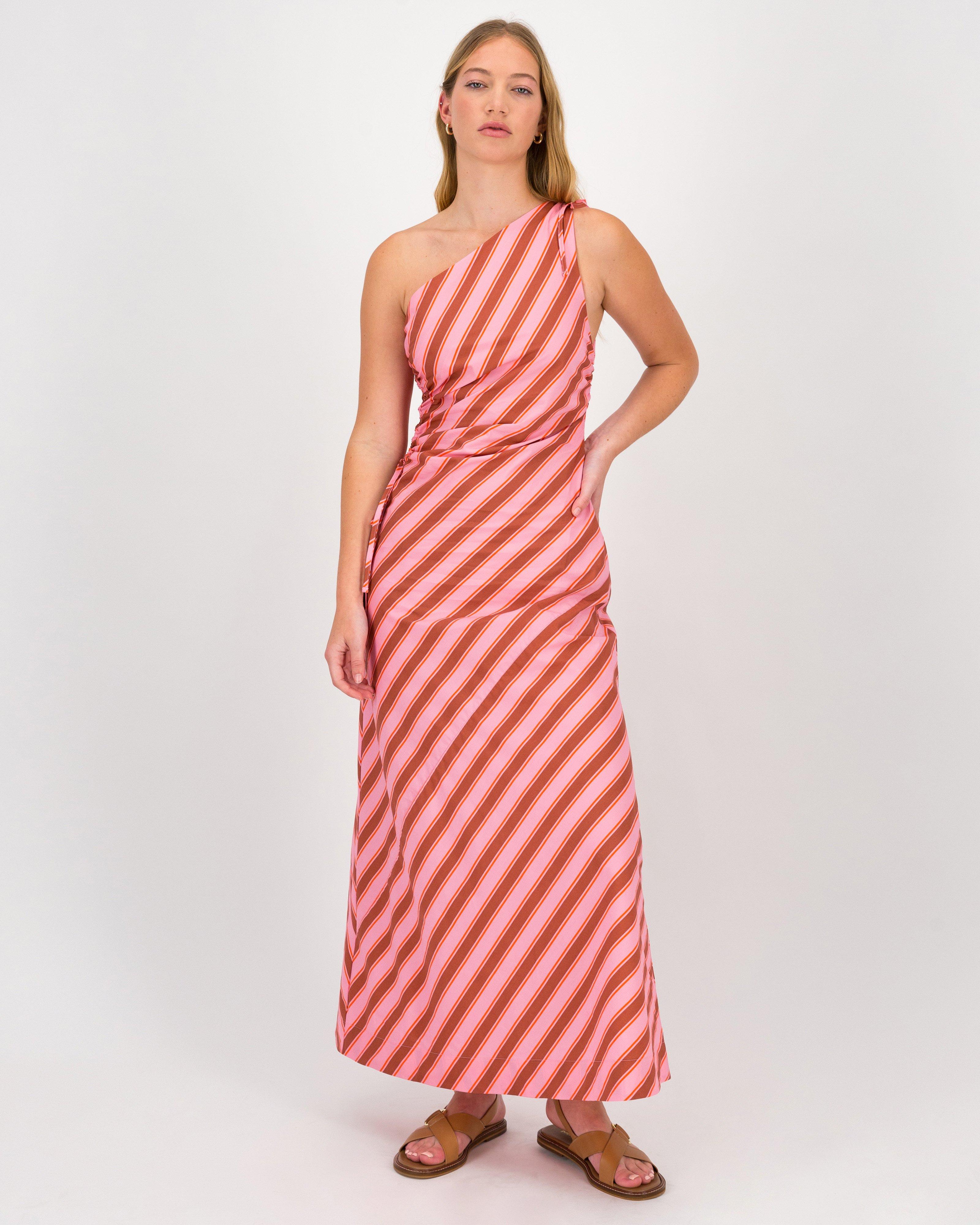 Juno Striped Asymmetric Dress -  Pink