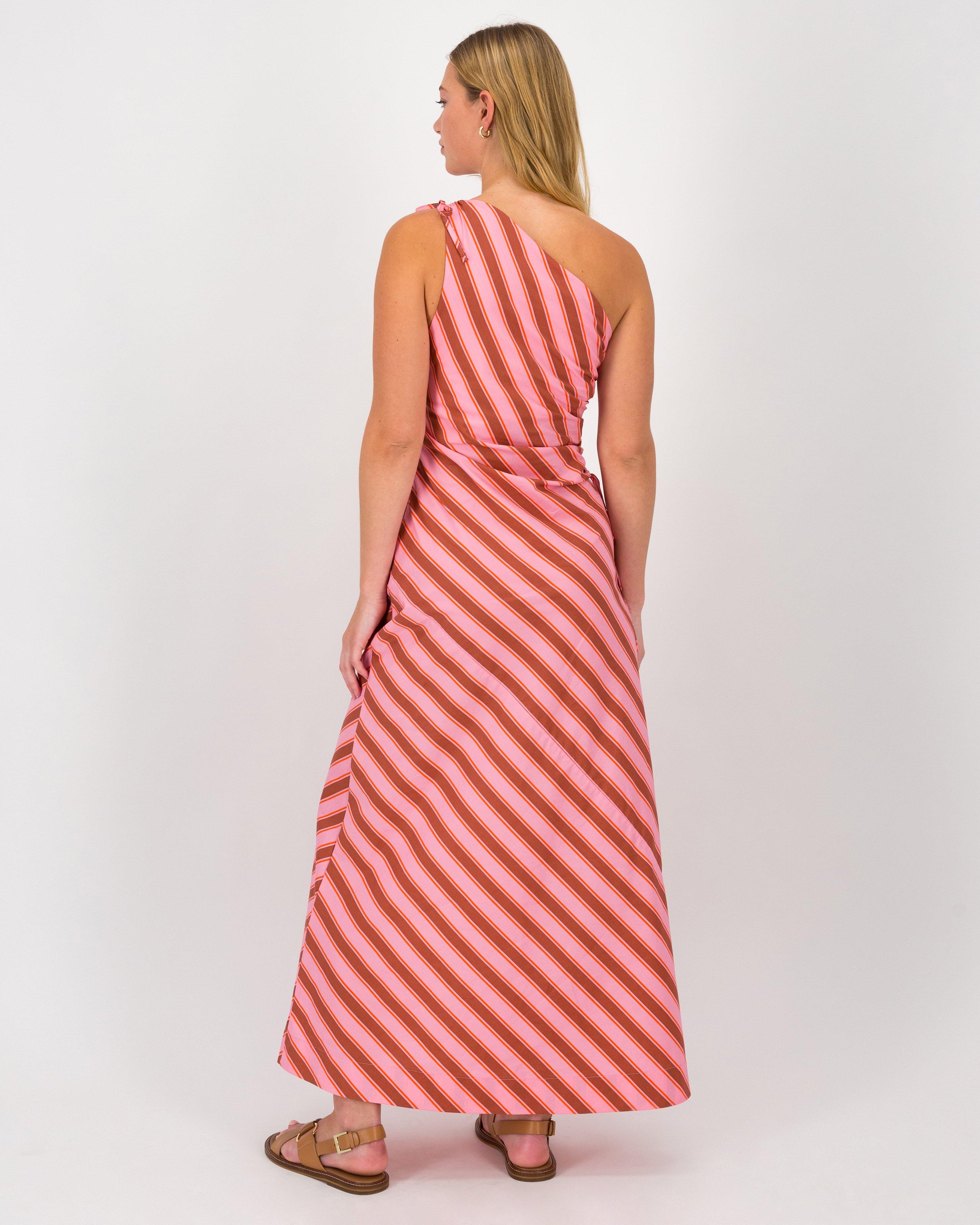 Juno Striped Asymmetric Dress -  Pink