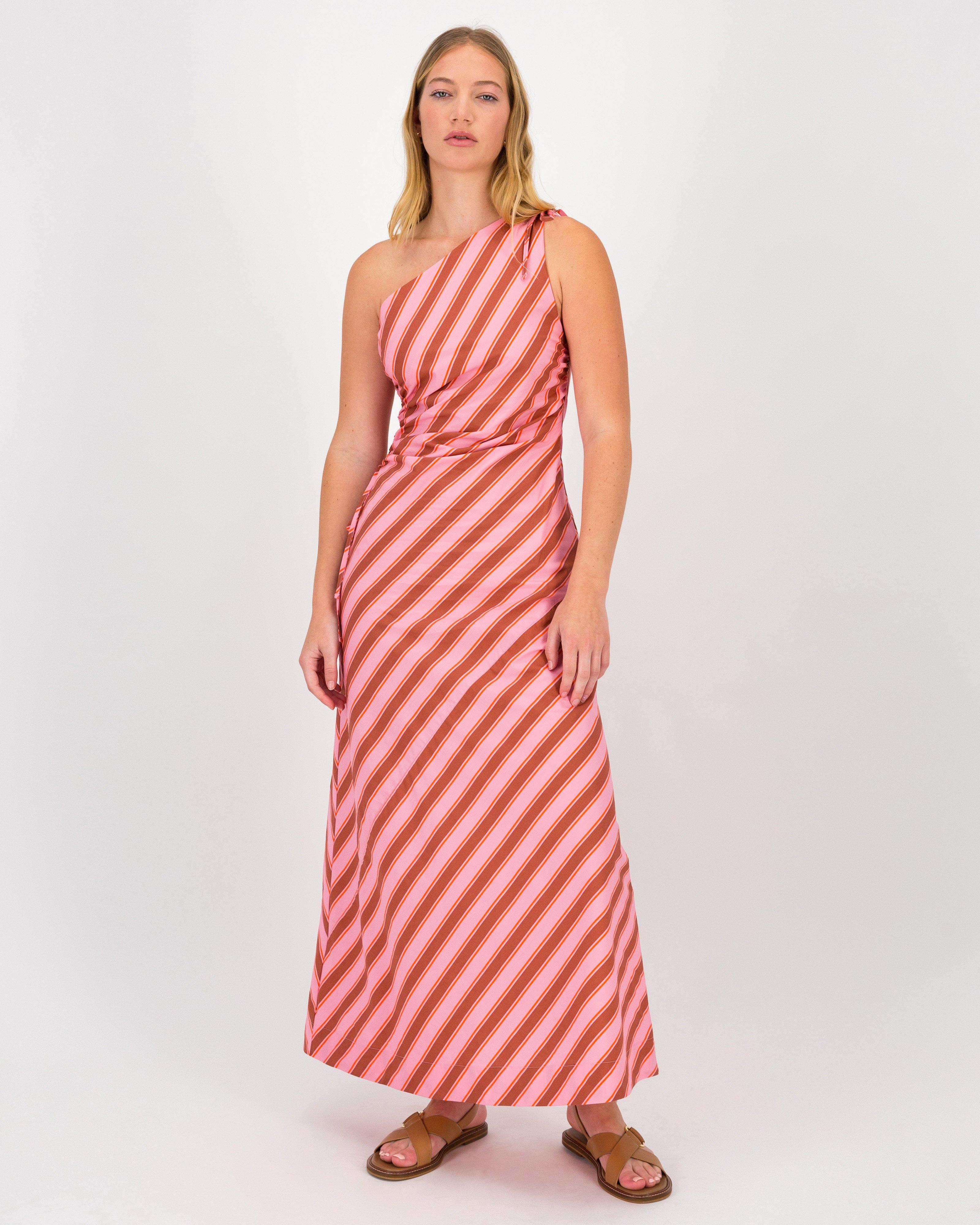 Juno Striped Asymmetric Dress -  Pink