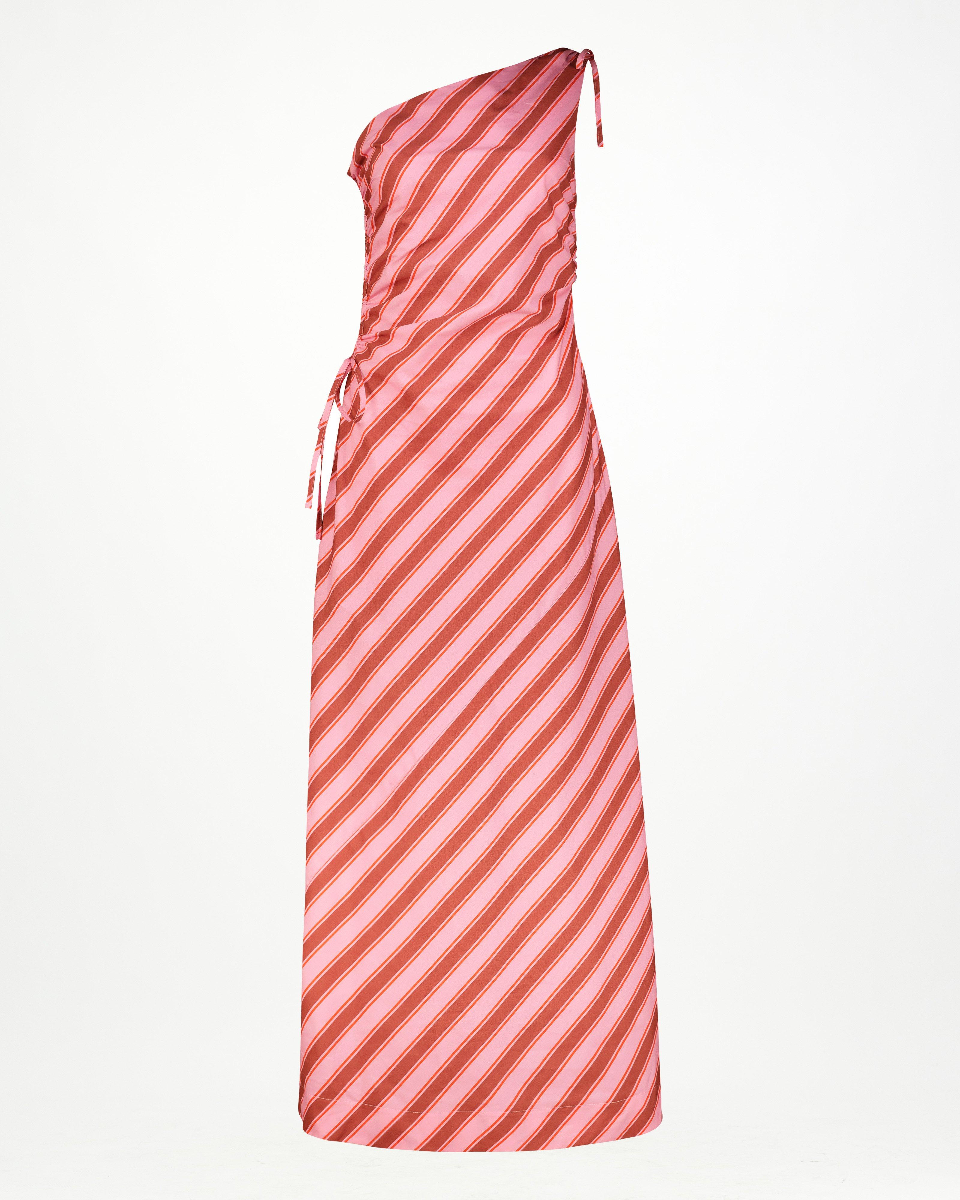 Juno Striped Asymmetric Dress -  Pink