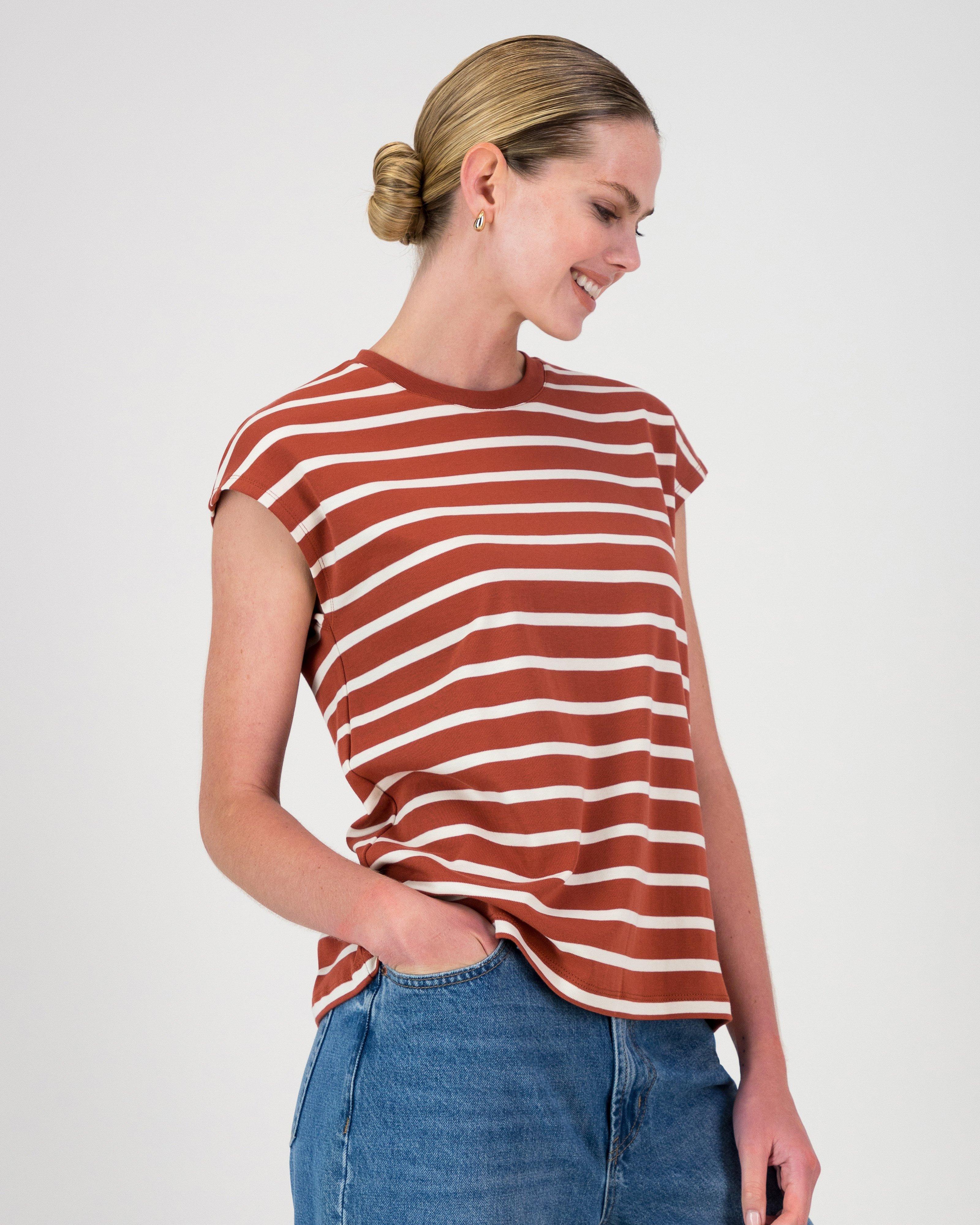 Jenna Muscle Stripe Tee -  Rust