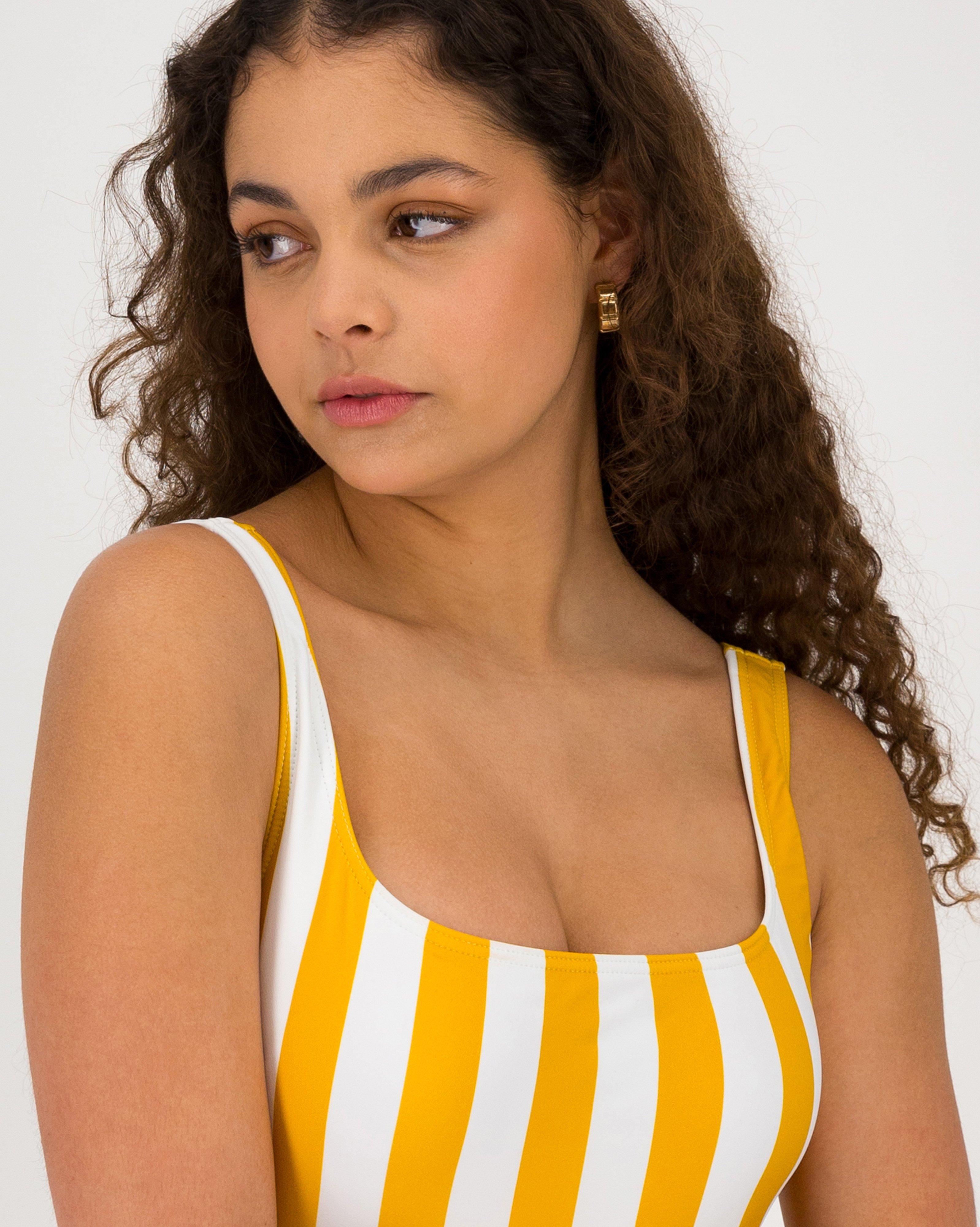 Women’s Tina One-Piece Stripe Swimsuit  -  Yellow