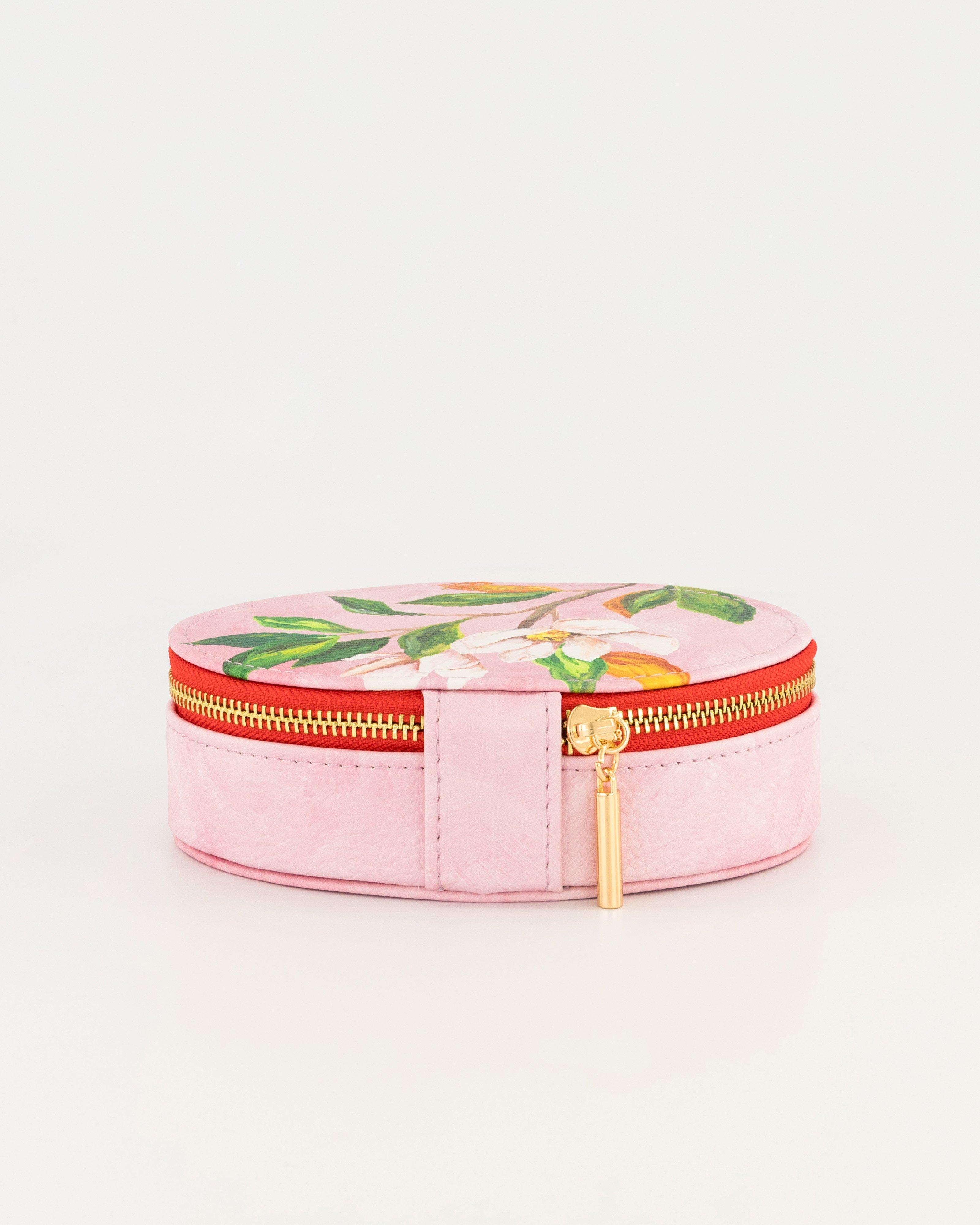 Mila Medium Printed Oval Jewellery box -  Pink