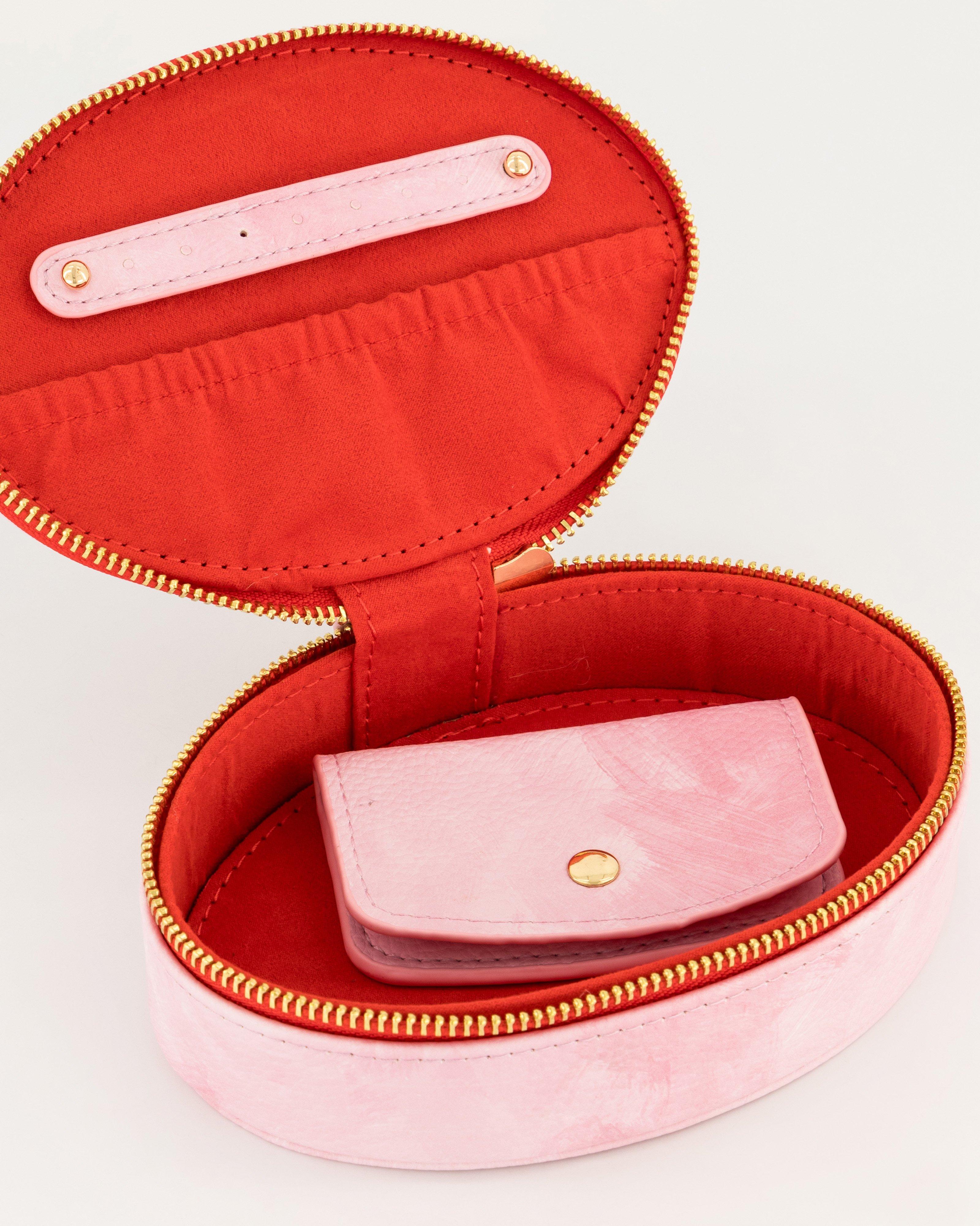 Mila Medium Printed Oval Jewellery box -  Pink