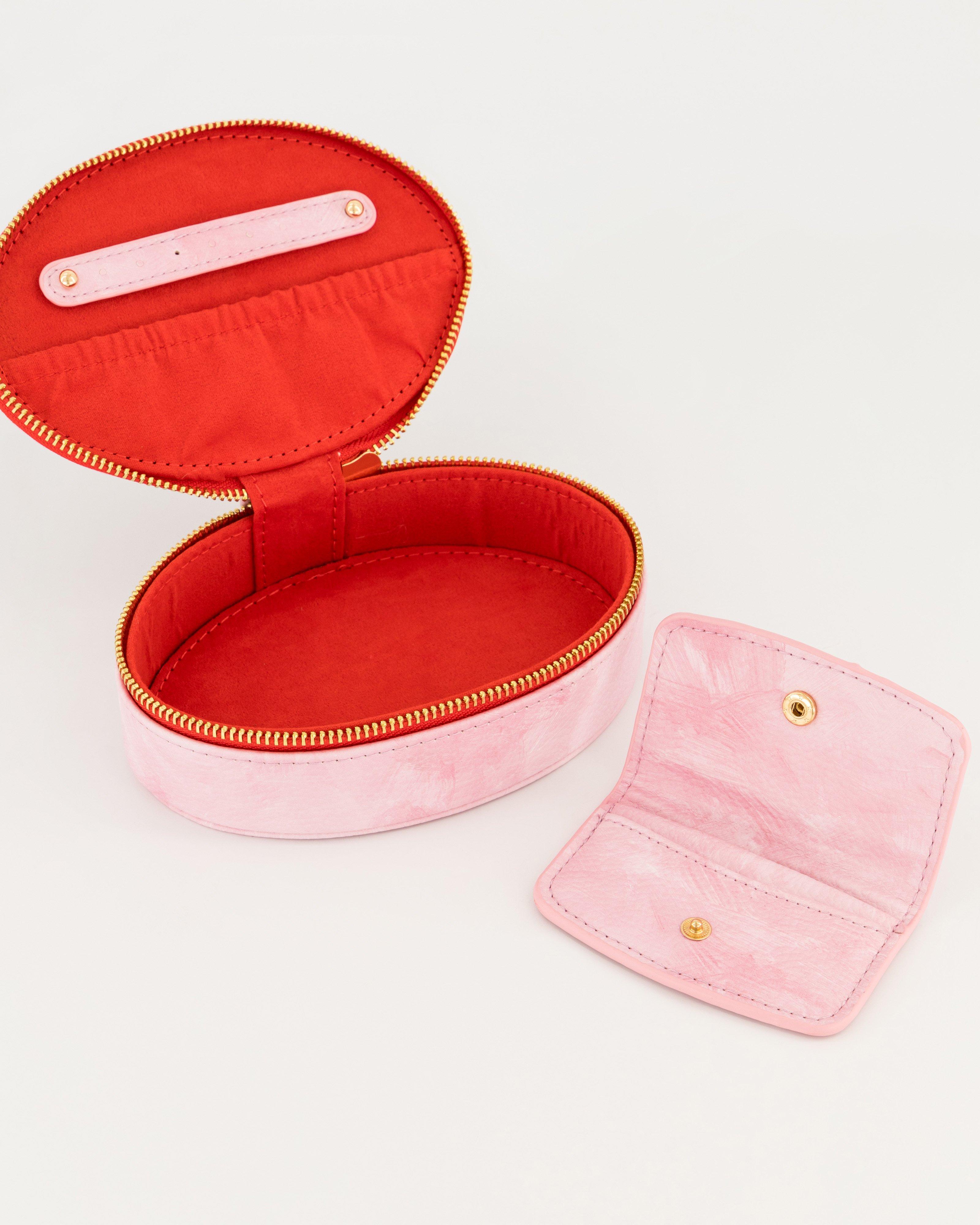 Mila Medium Printed Oval Jewellery box -  Pink