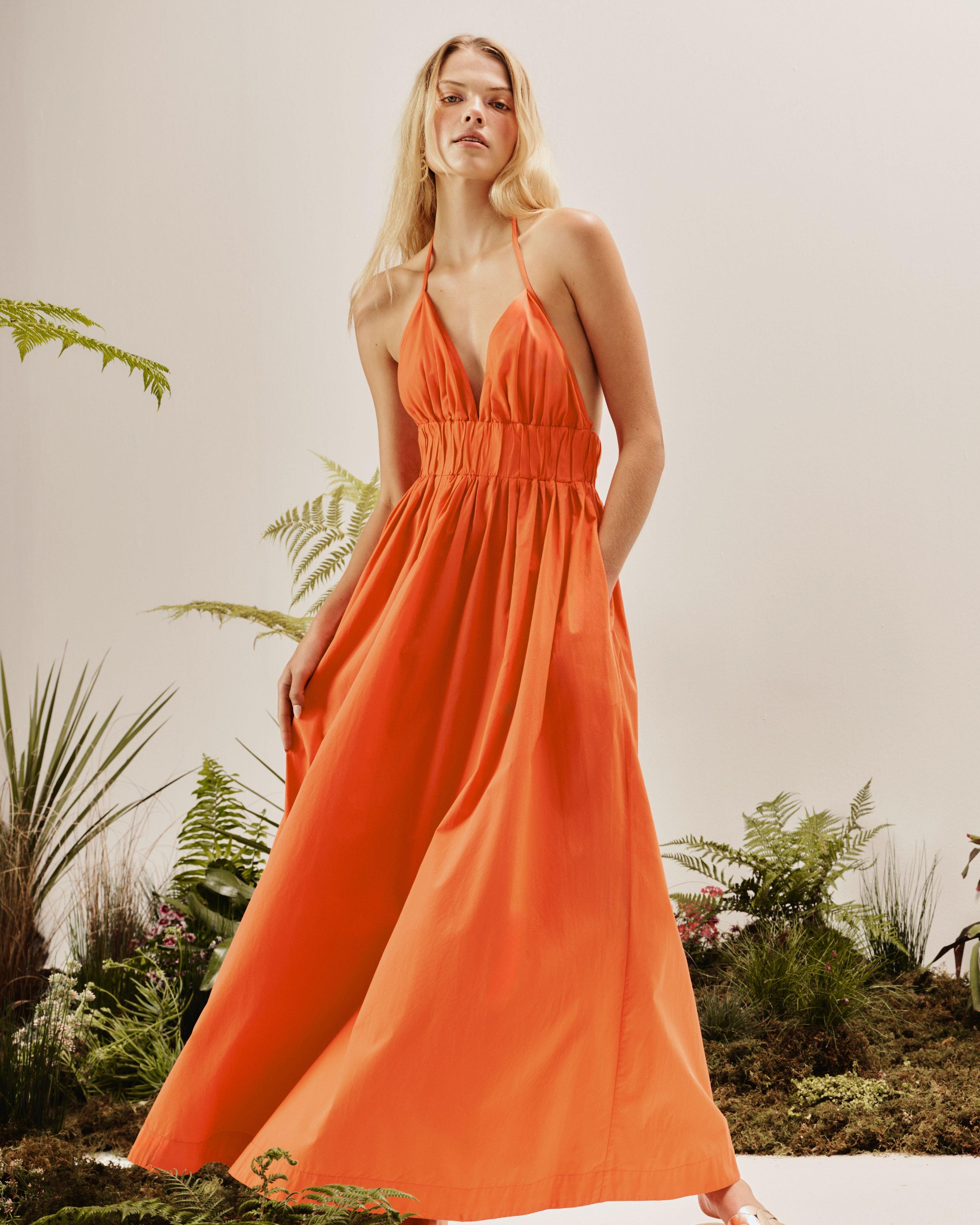 Krystal Poplin Maxi Dress -  Coral
