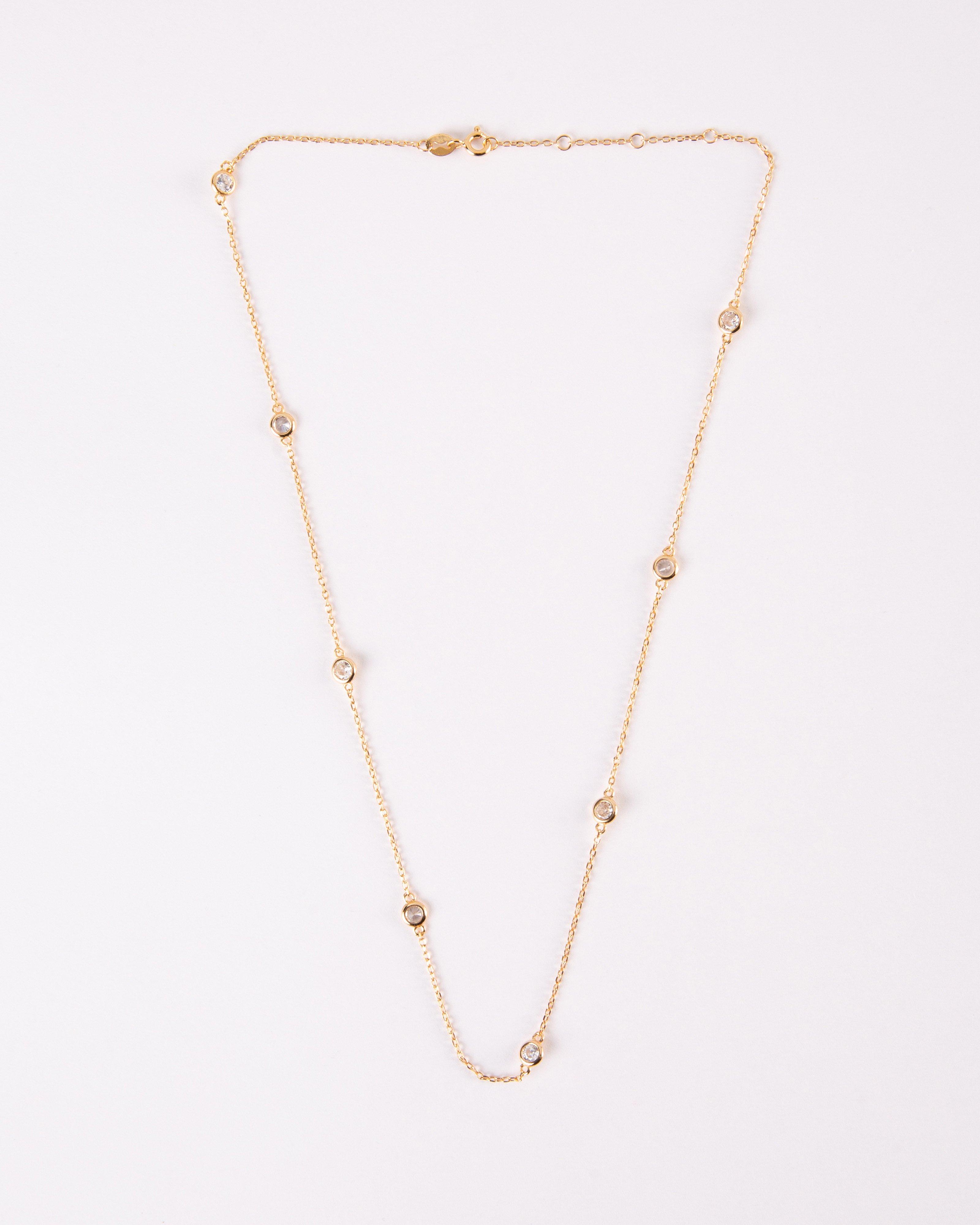 Sterling Silver Scattered Stone Necklace -  Gold