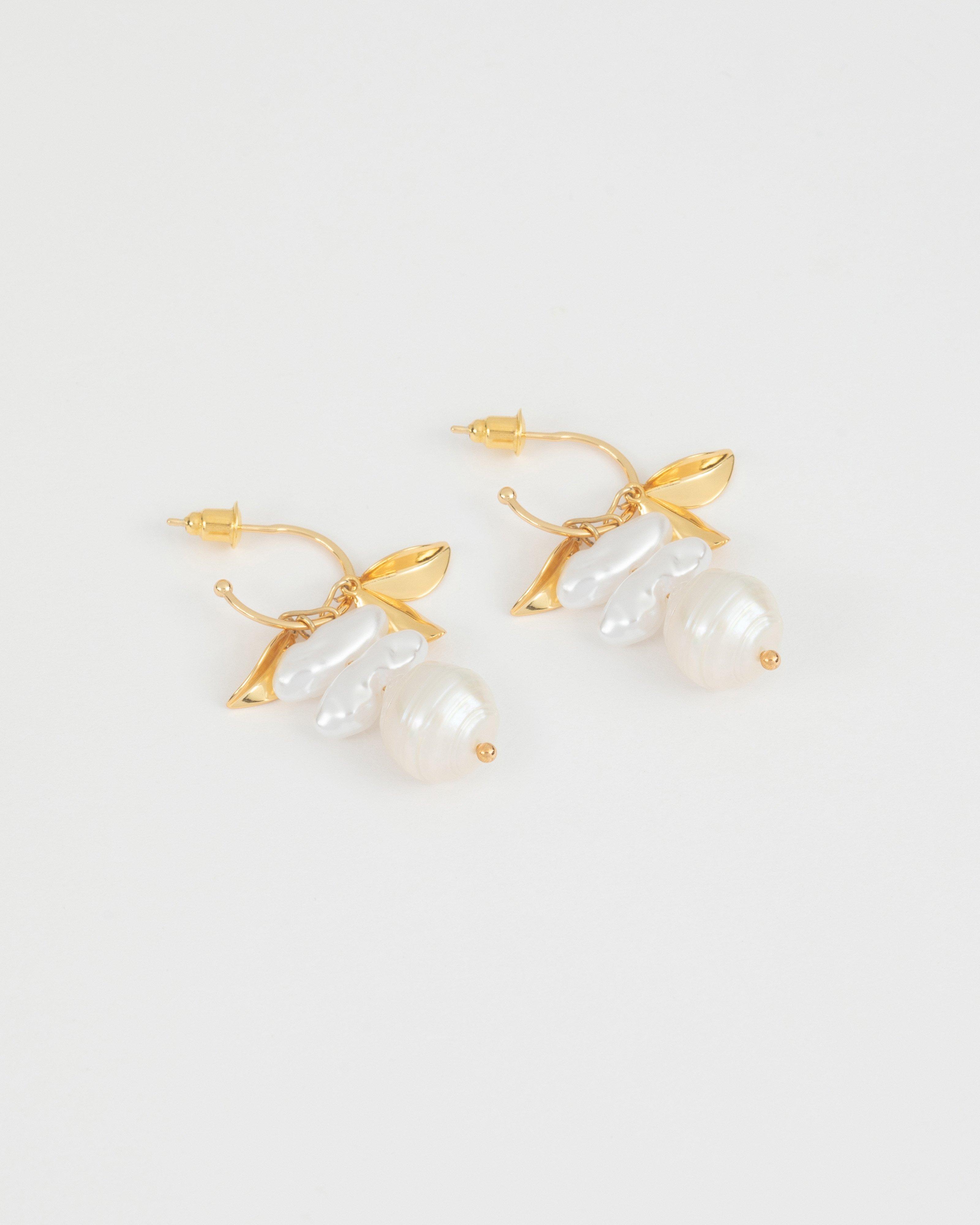 Sterling Silver Petal and Freshwater Pearl Drop Earrings -  Milk