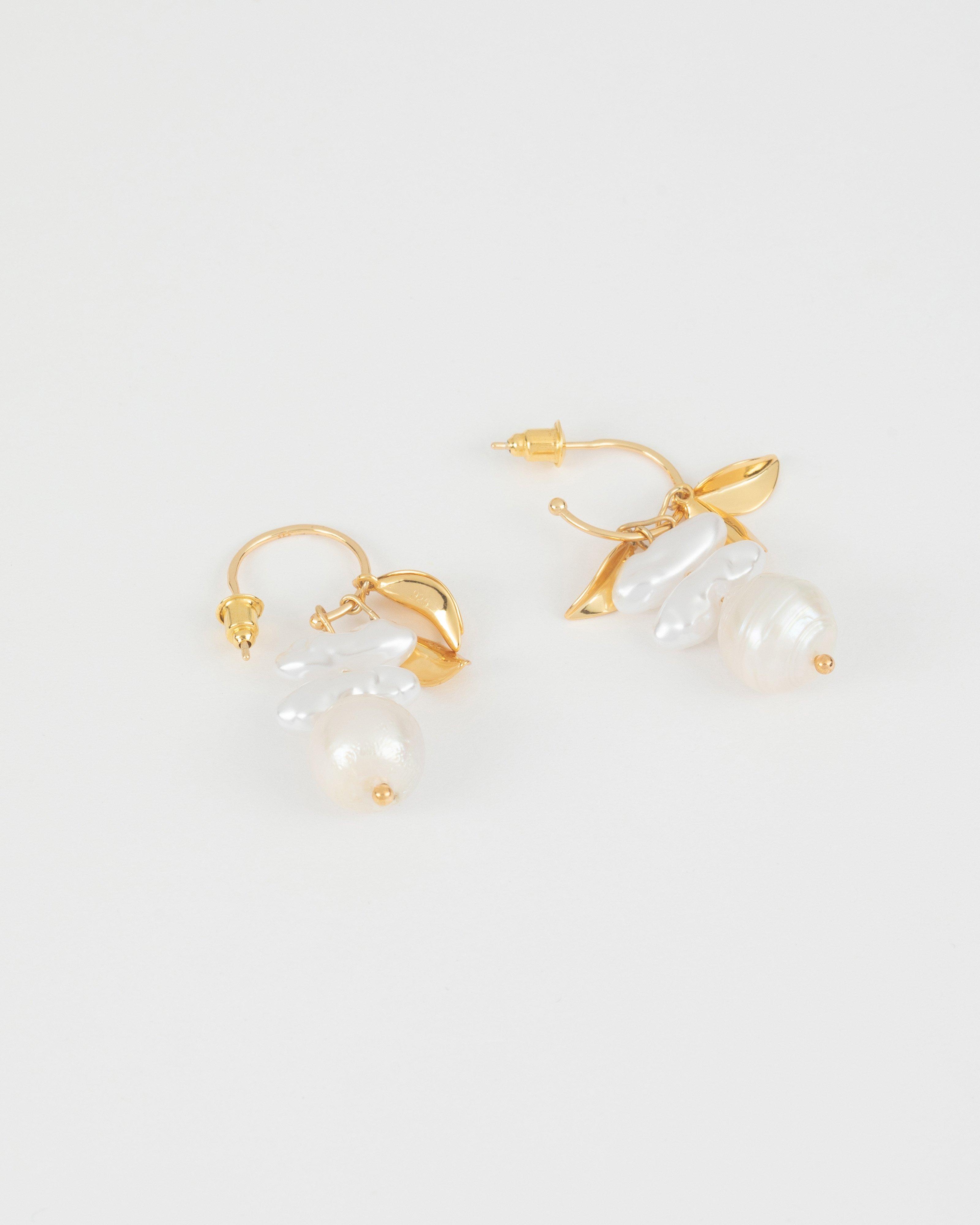 Sterling Silver Petal and Freshwater Pearl Drop Earrings -  Milk