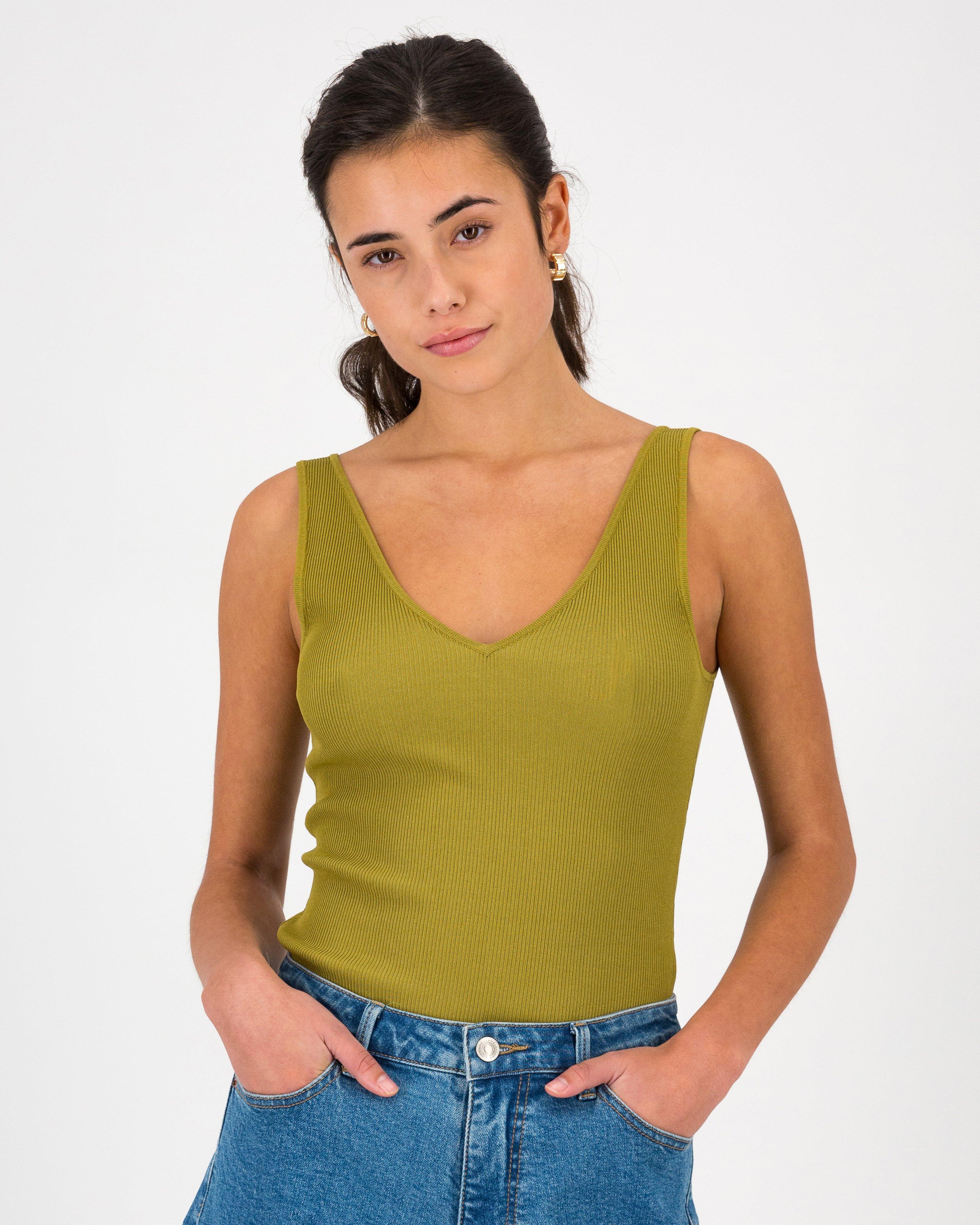 Amber V-neck Knitwear Vest -  Olive