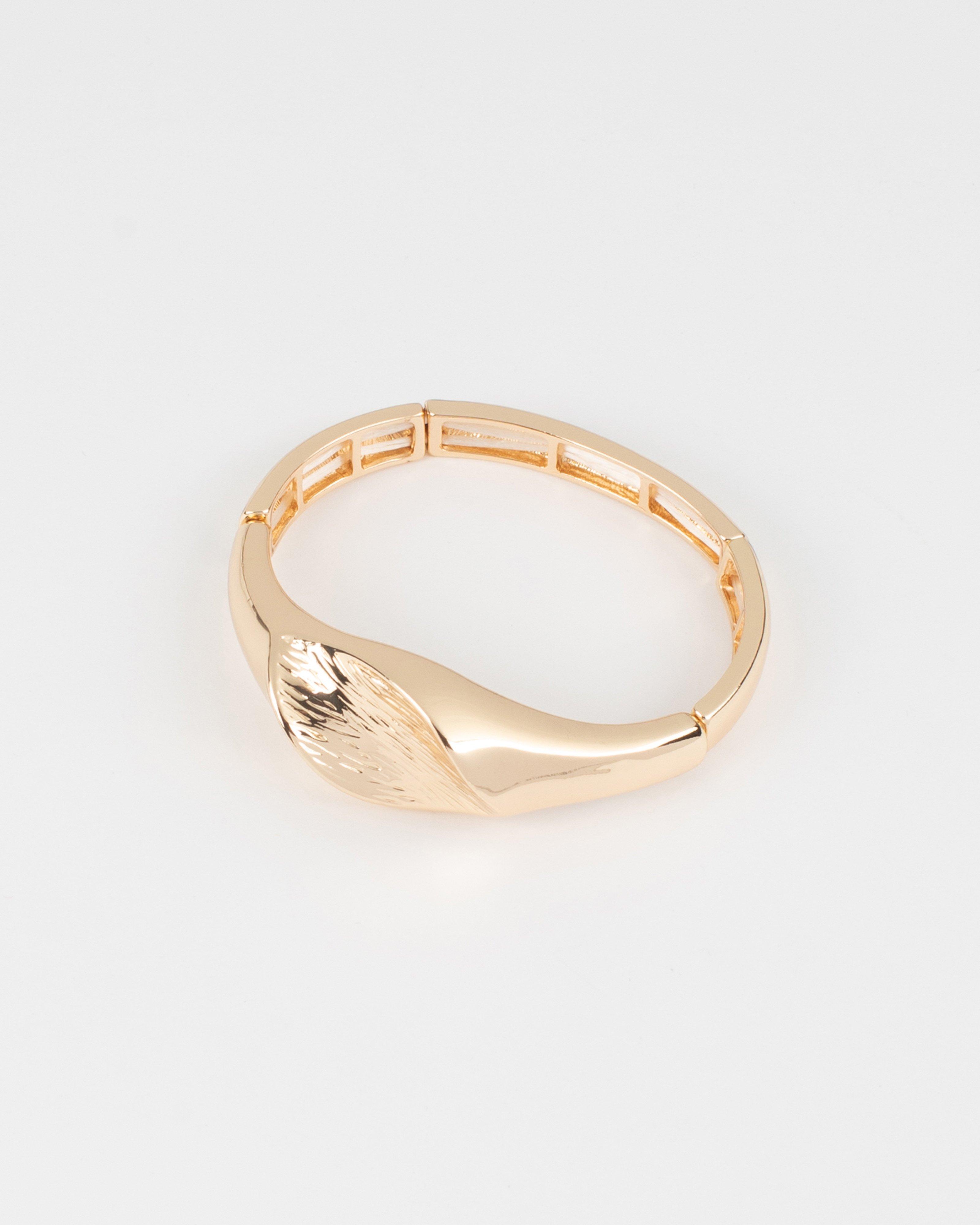 Textured Indented Chunky Stretch Bracelet -  Gold