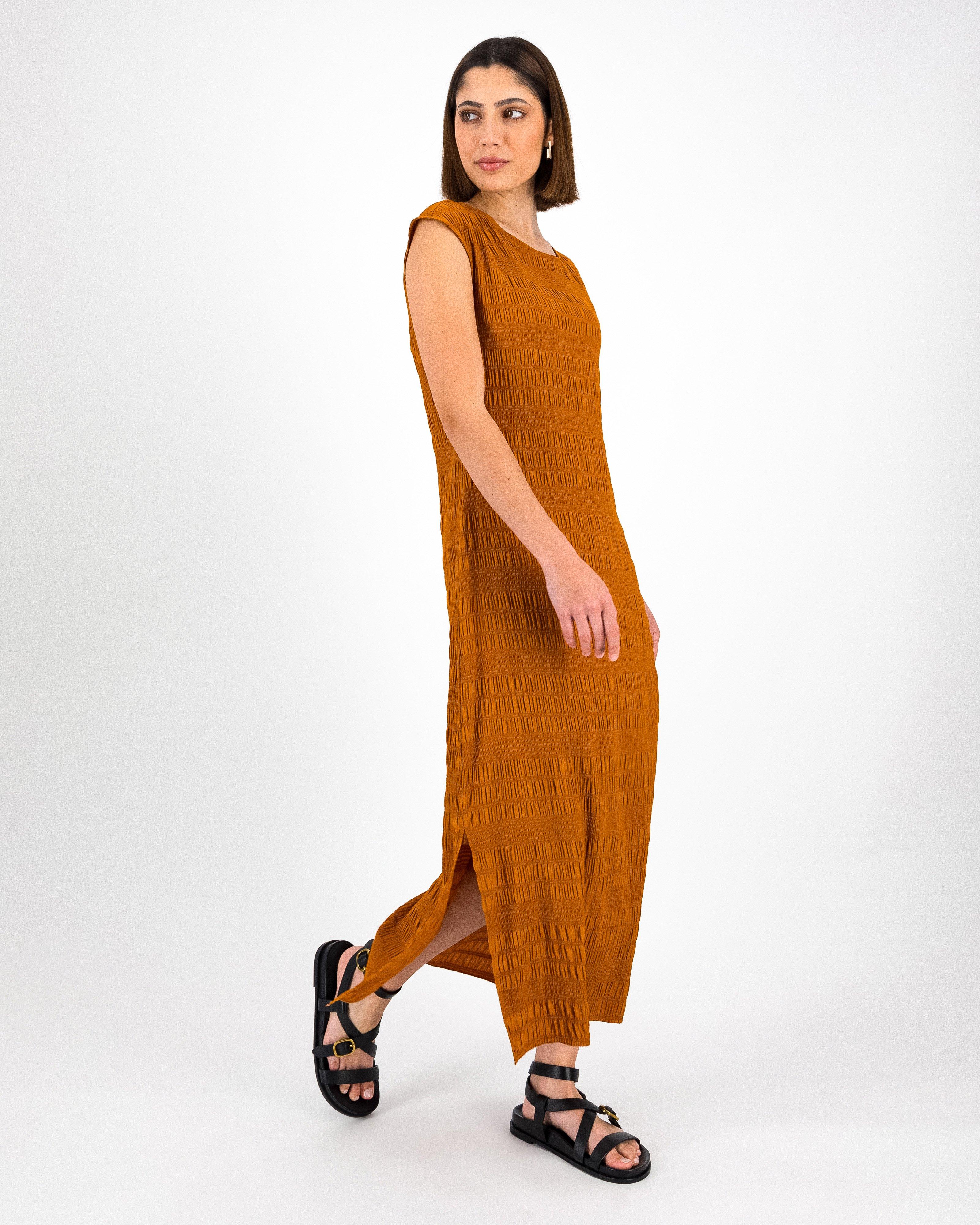 Charlotte Plisse Dress -  Rust