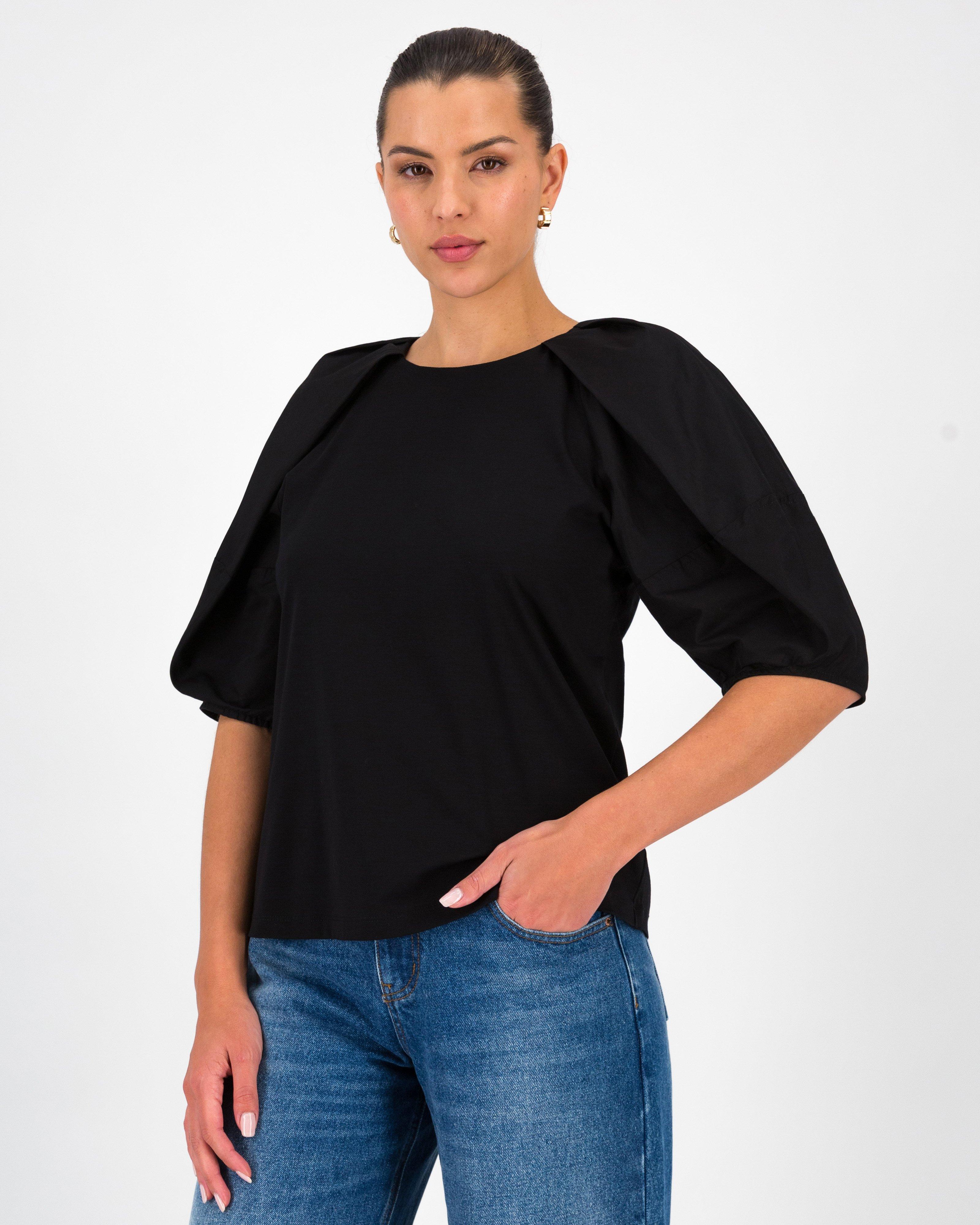 Leda Mixed Media Top -  Black