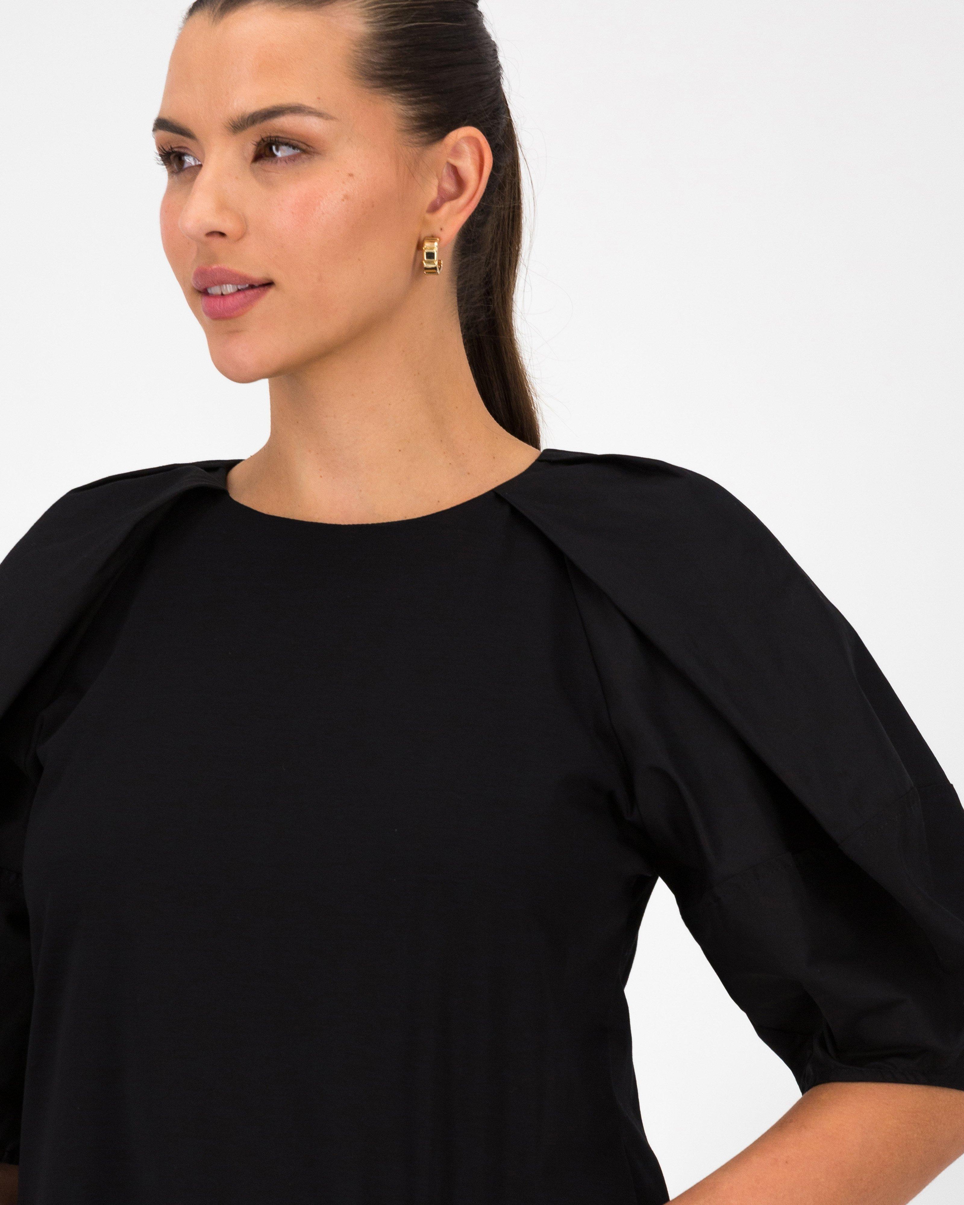 Leda Mixed Media Top -  Black