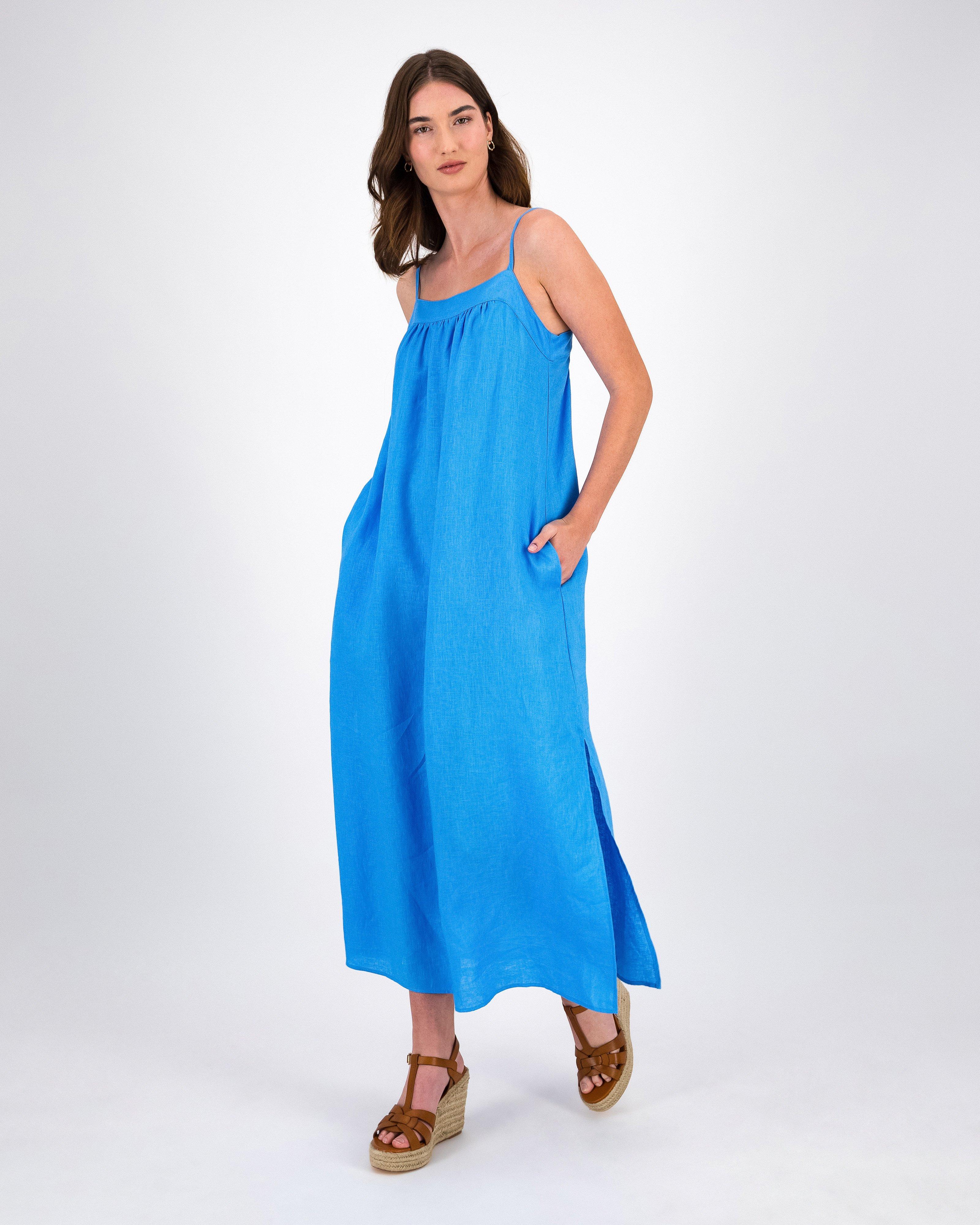 Alice Linen Dress -  Blue