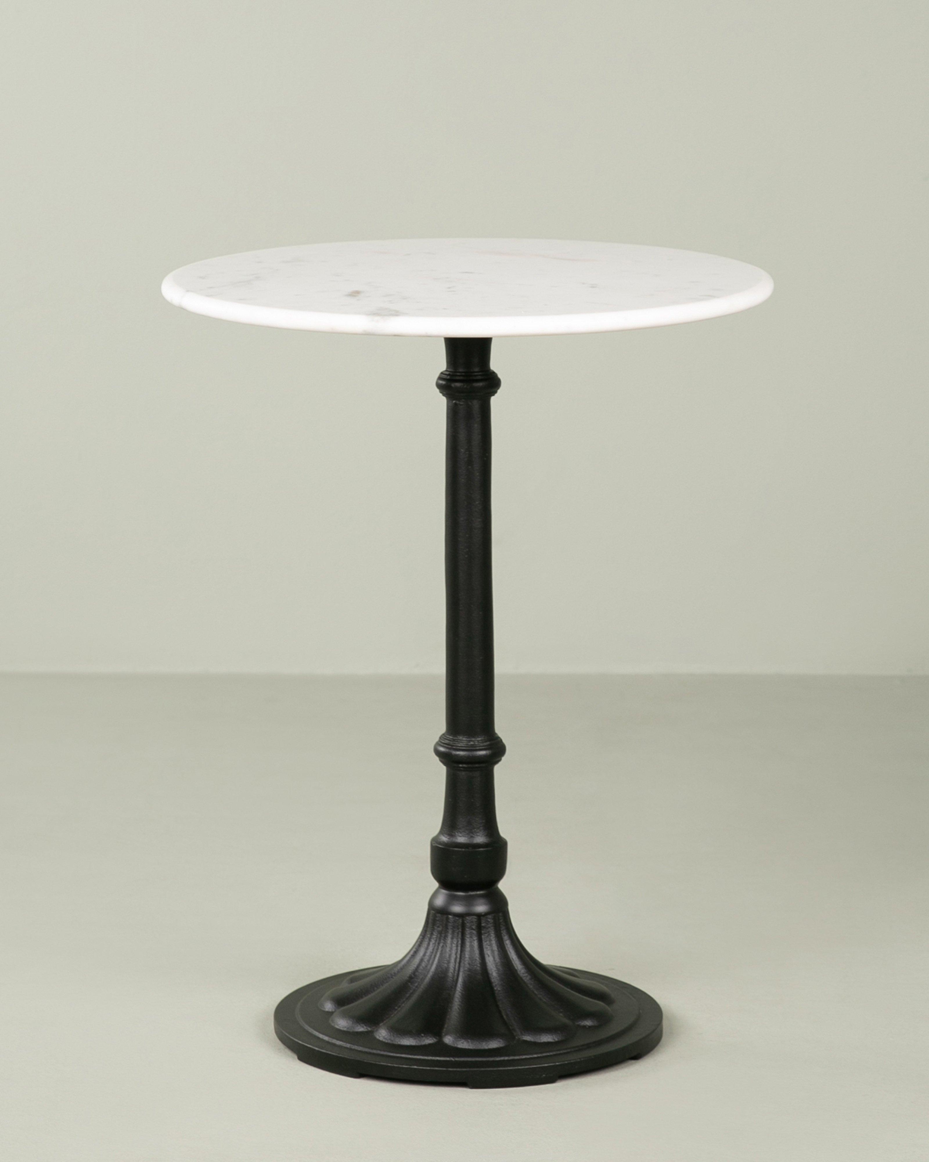Iron and Marble Outdoor Dining Table - 60cm -  Black