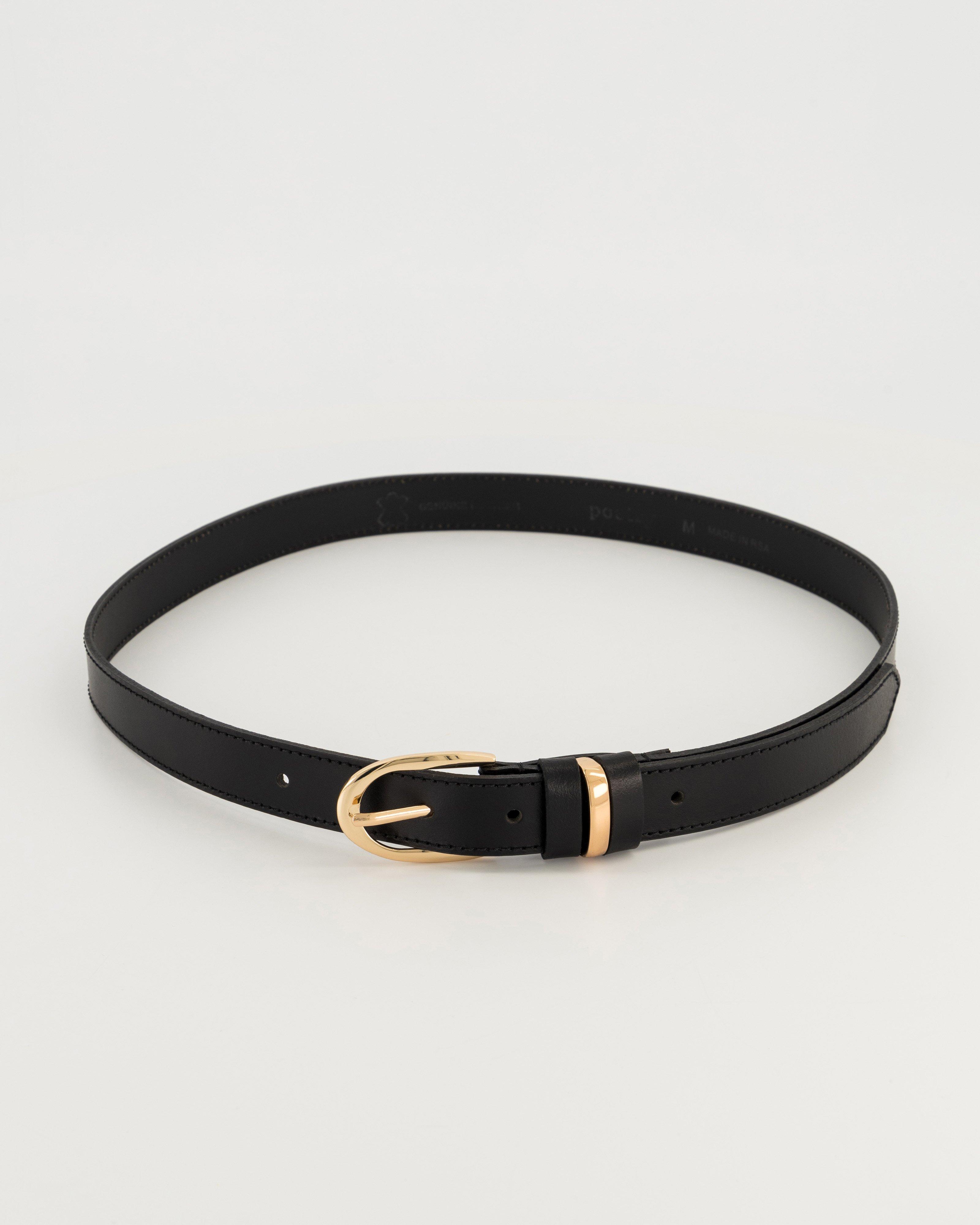 Tracy Skinny Metal Keeper Belt -  Black