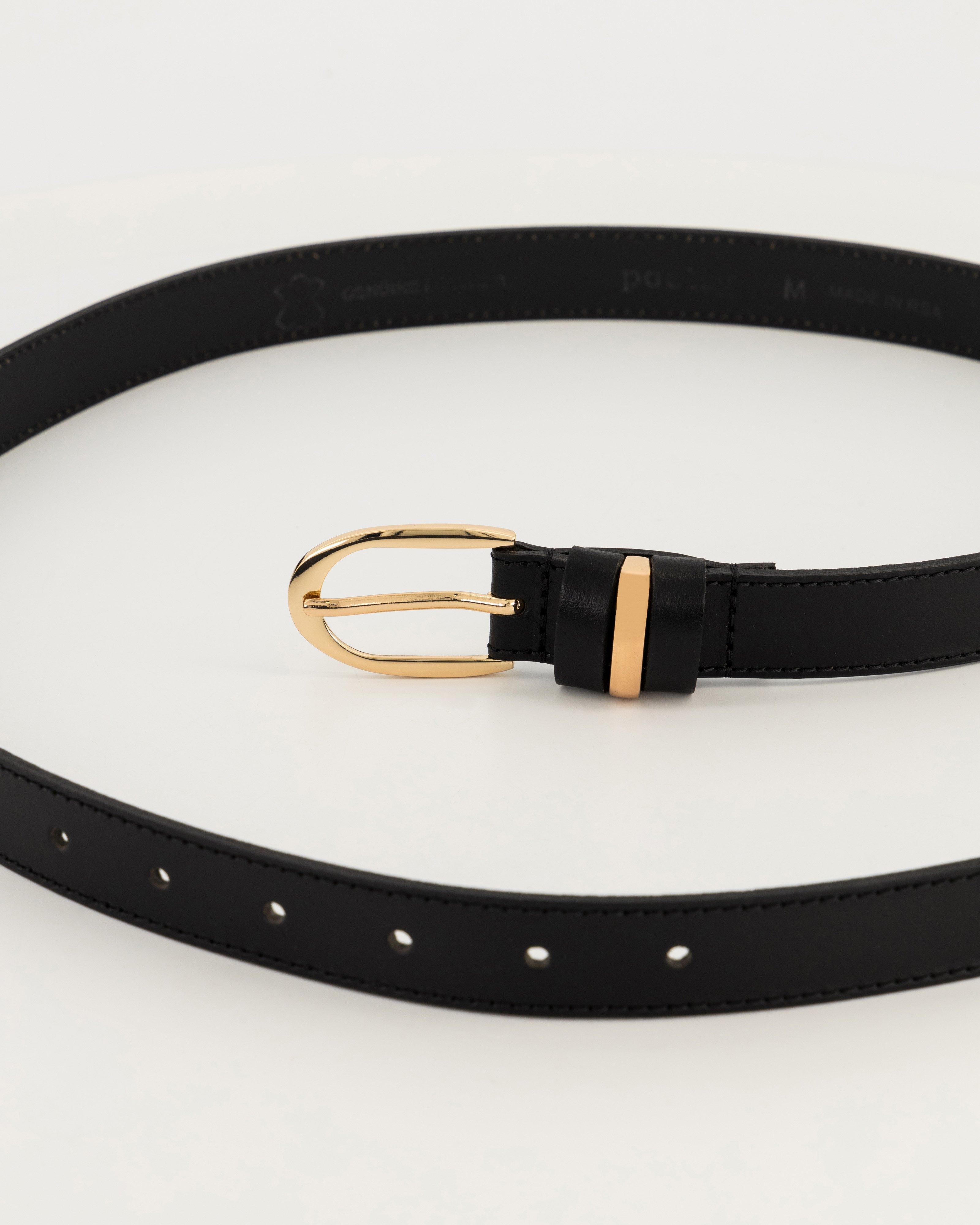 Tracy Skinny Metal Keeper Belt -  Black
