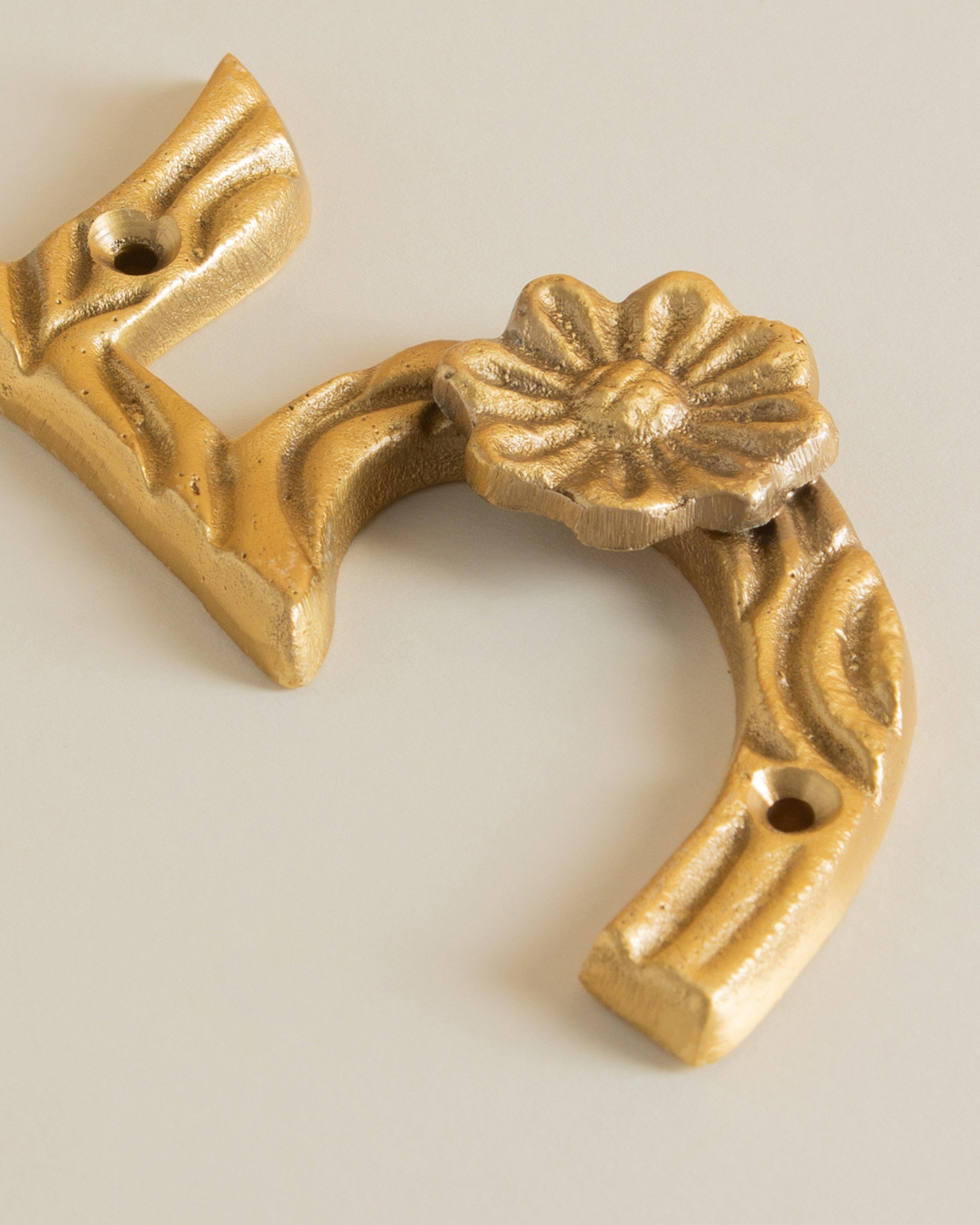 Brass Floral House Number - 5 -  Gold