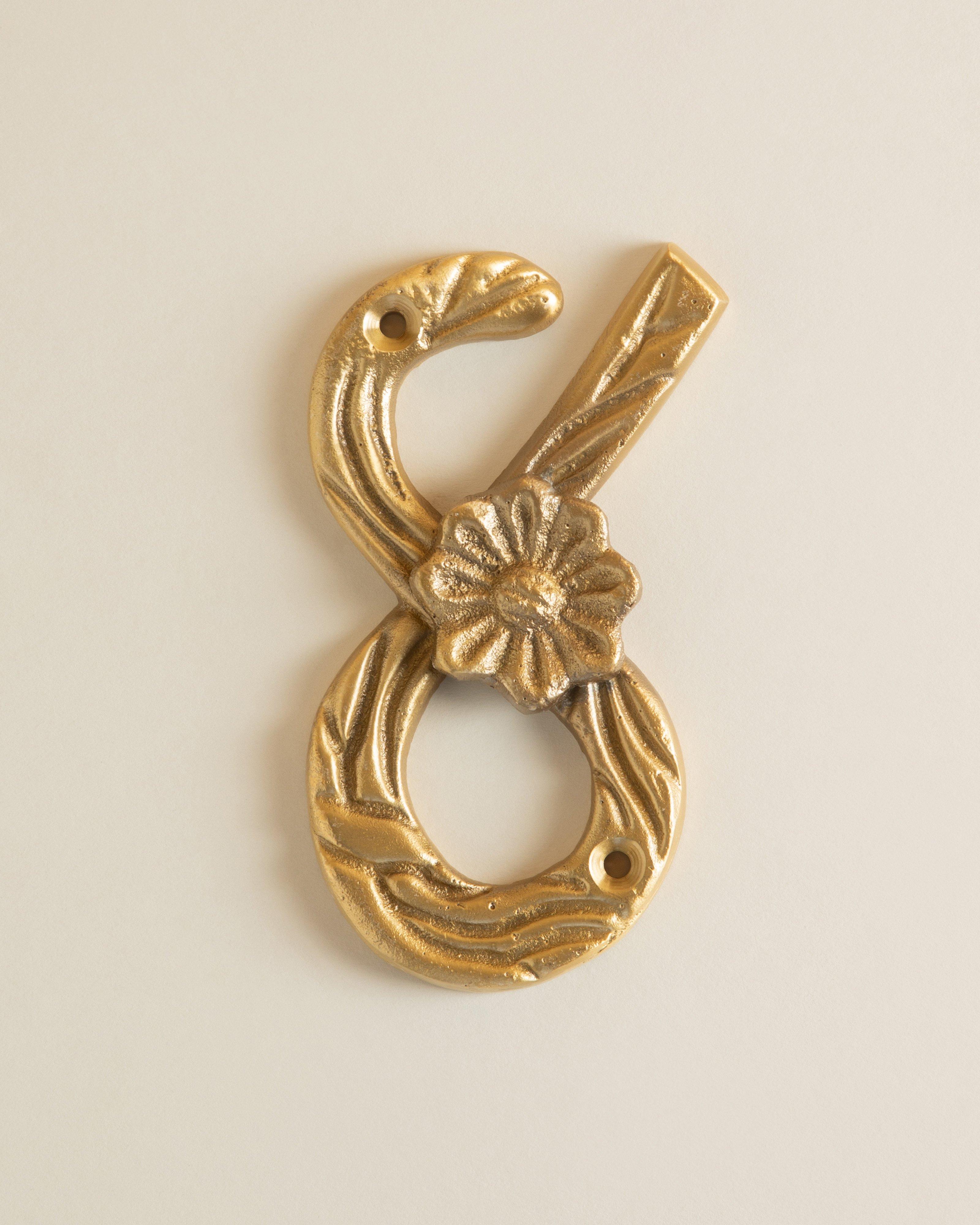 Brass Floral House Number - 8 -  Gold