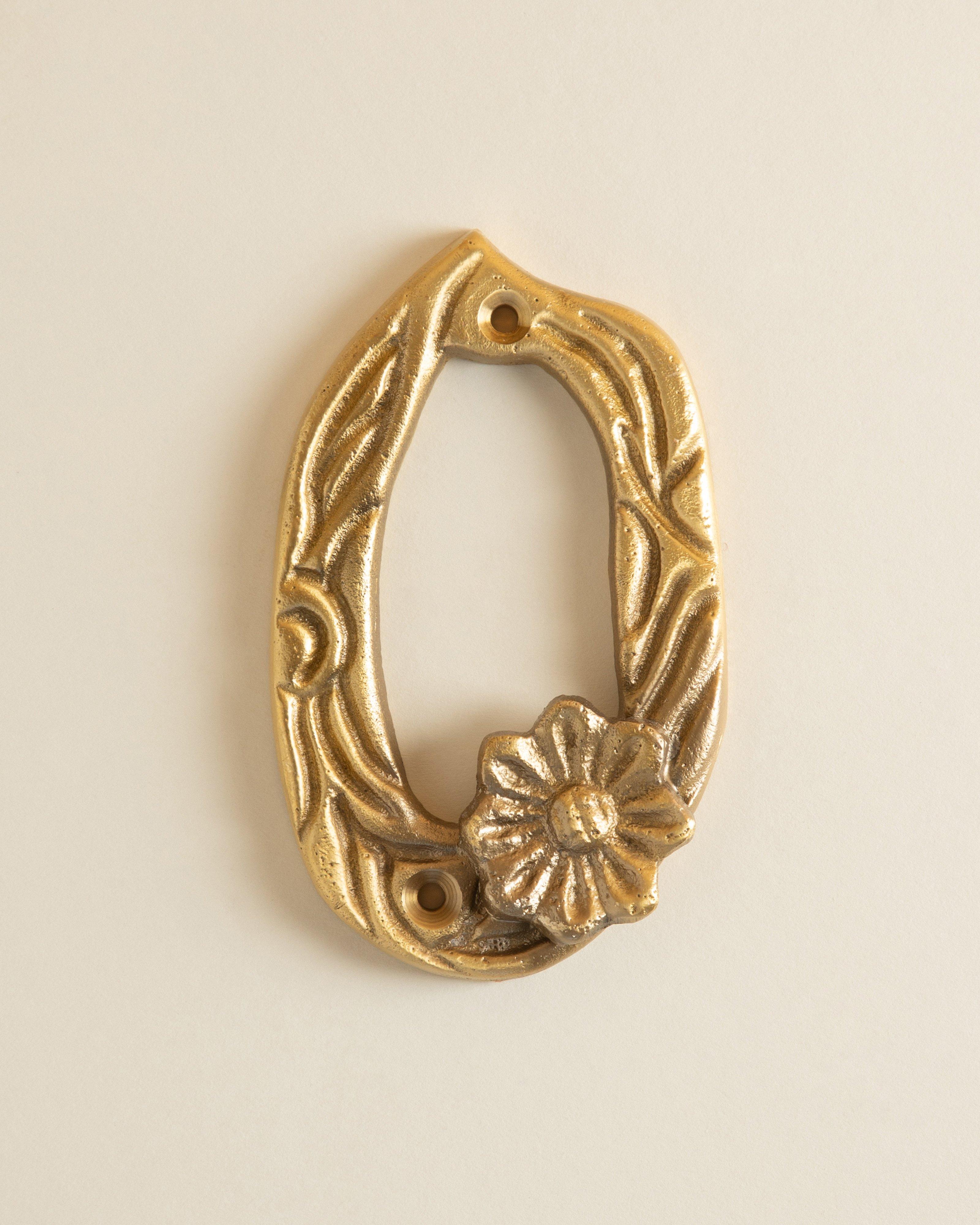 Brass Floral House Number - 0 -  Gold