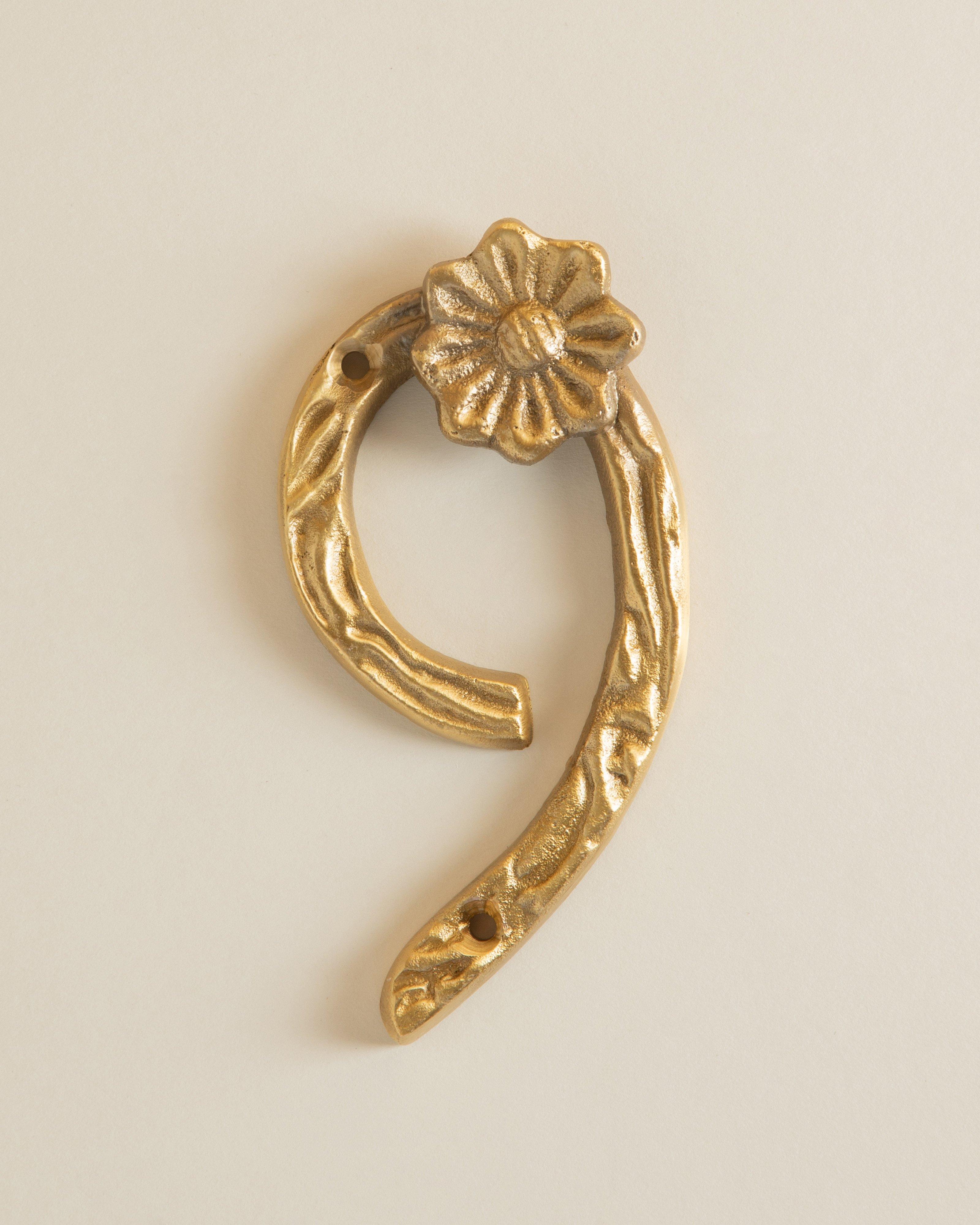 Brass Floral House Number 9 -  Gold