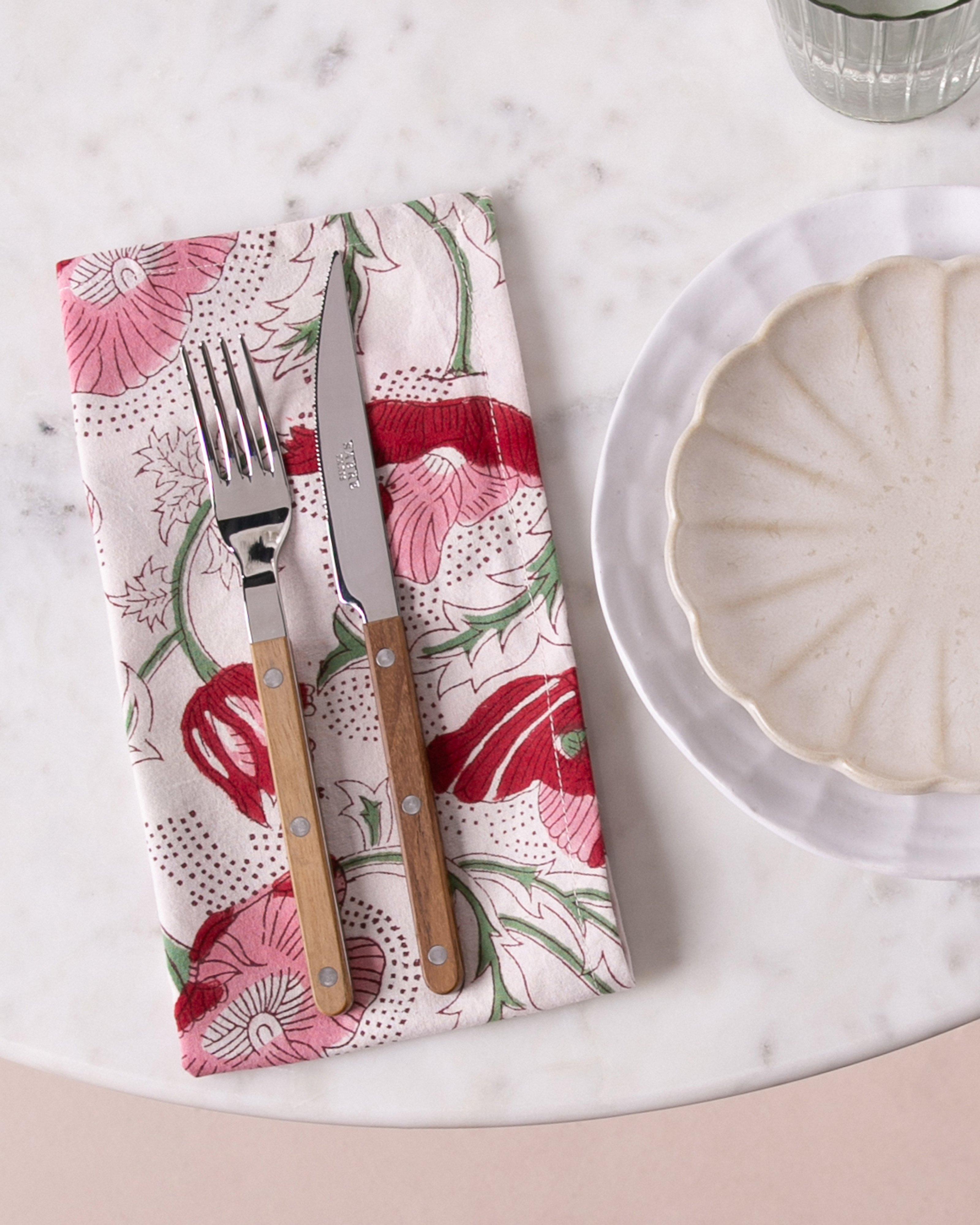  Tilli Block Print Napkin Set -  Pink