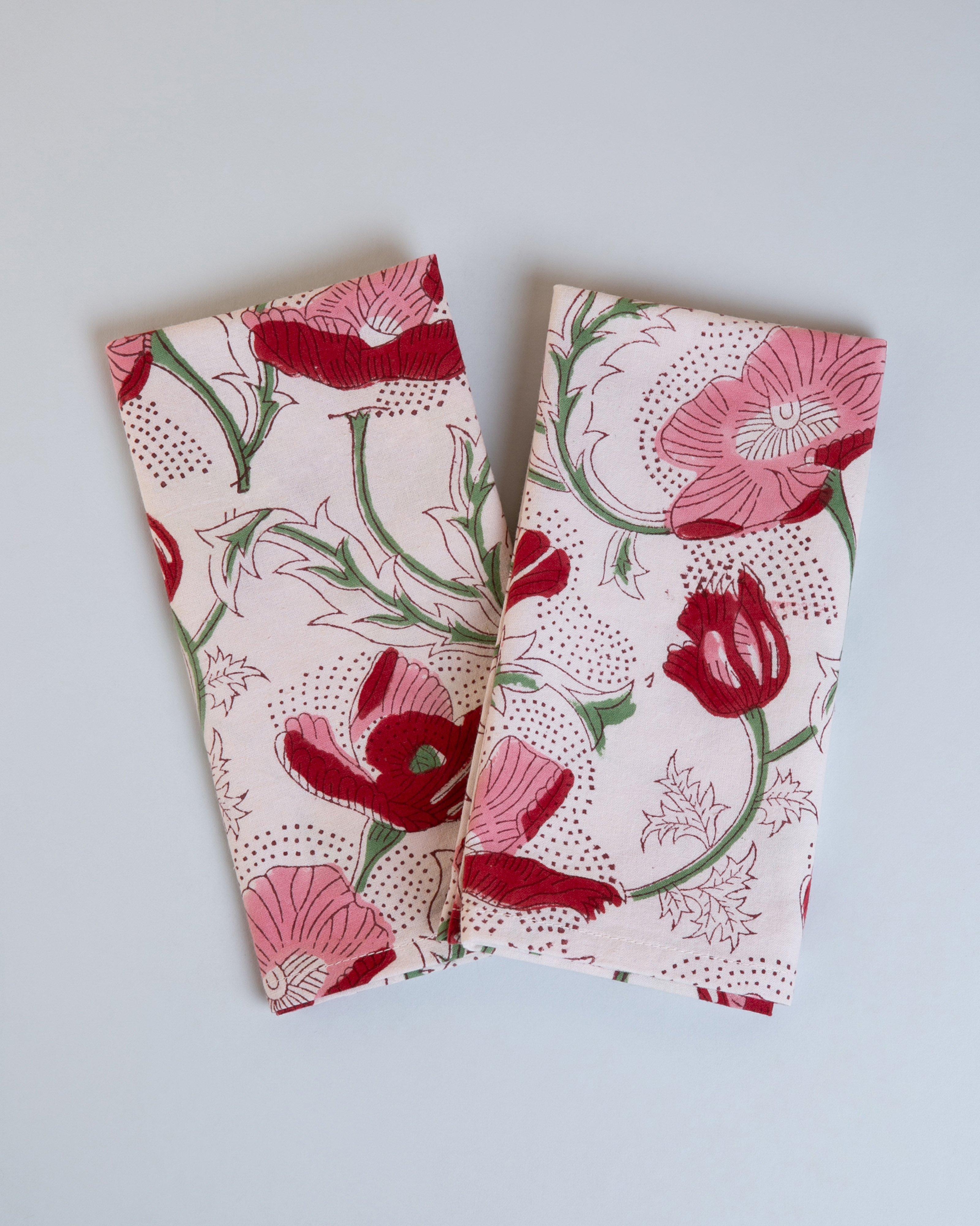  Tilli Block Print Napkin Set -  Pink