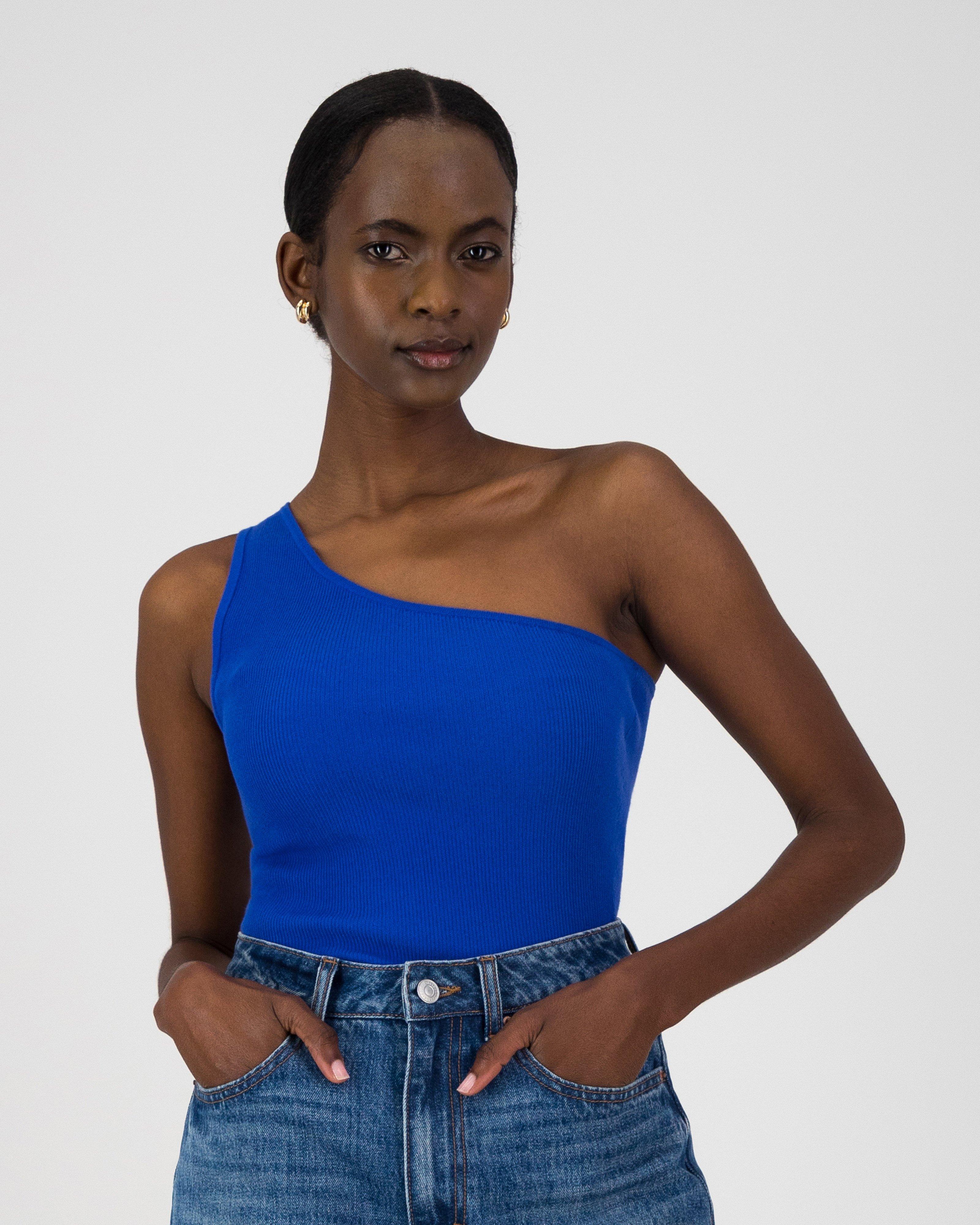 Tatum One-Shoulder Knit Vest -  Blue