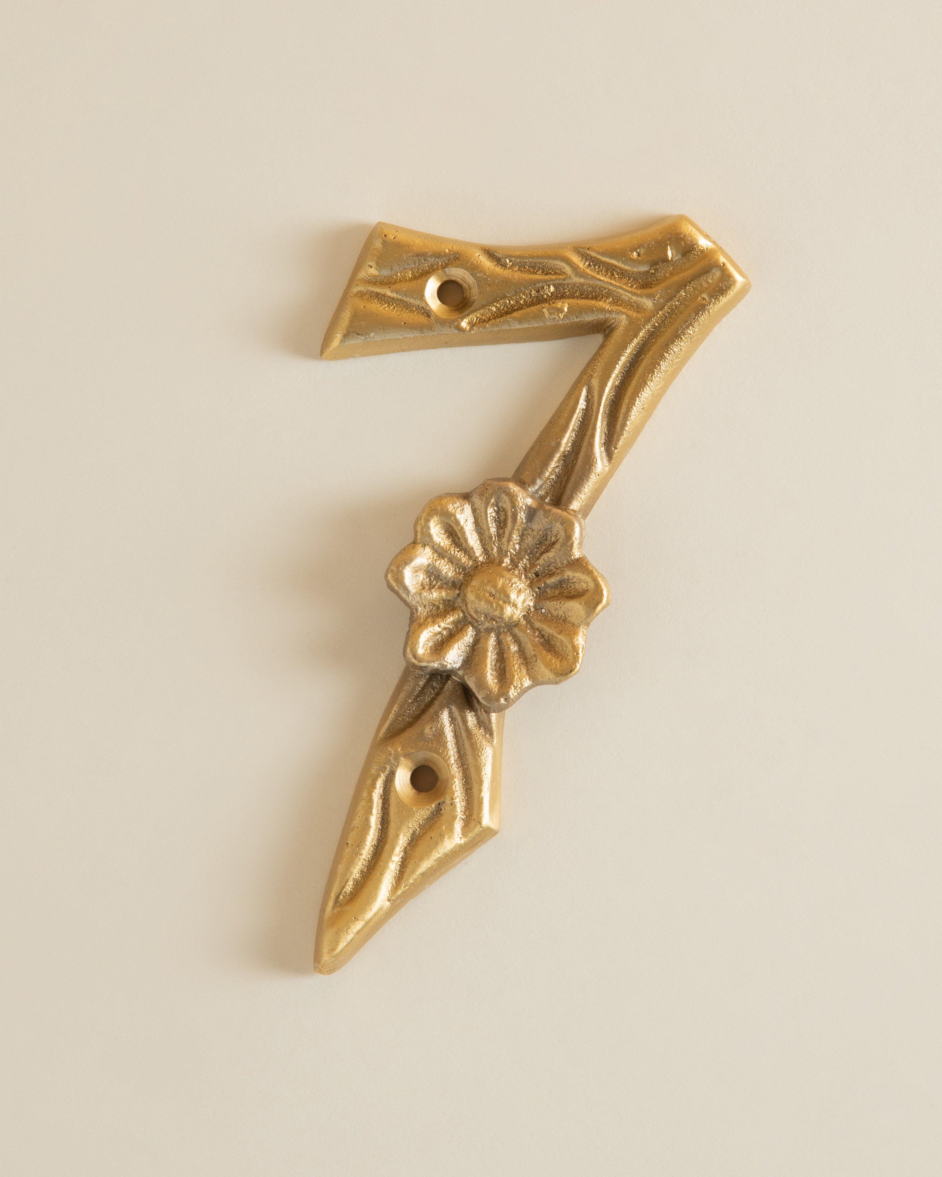 Brass Floral House Number - 7 -  Gold