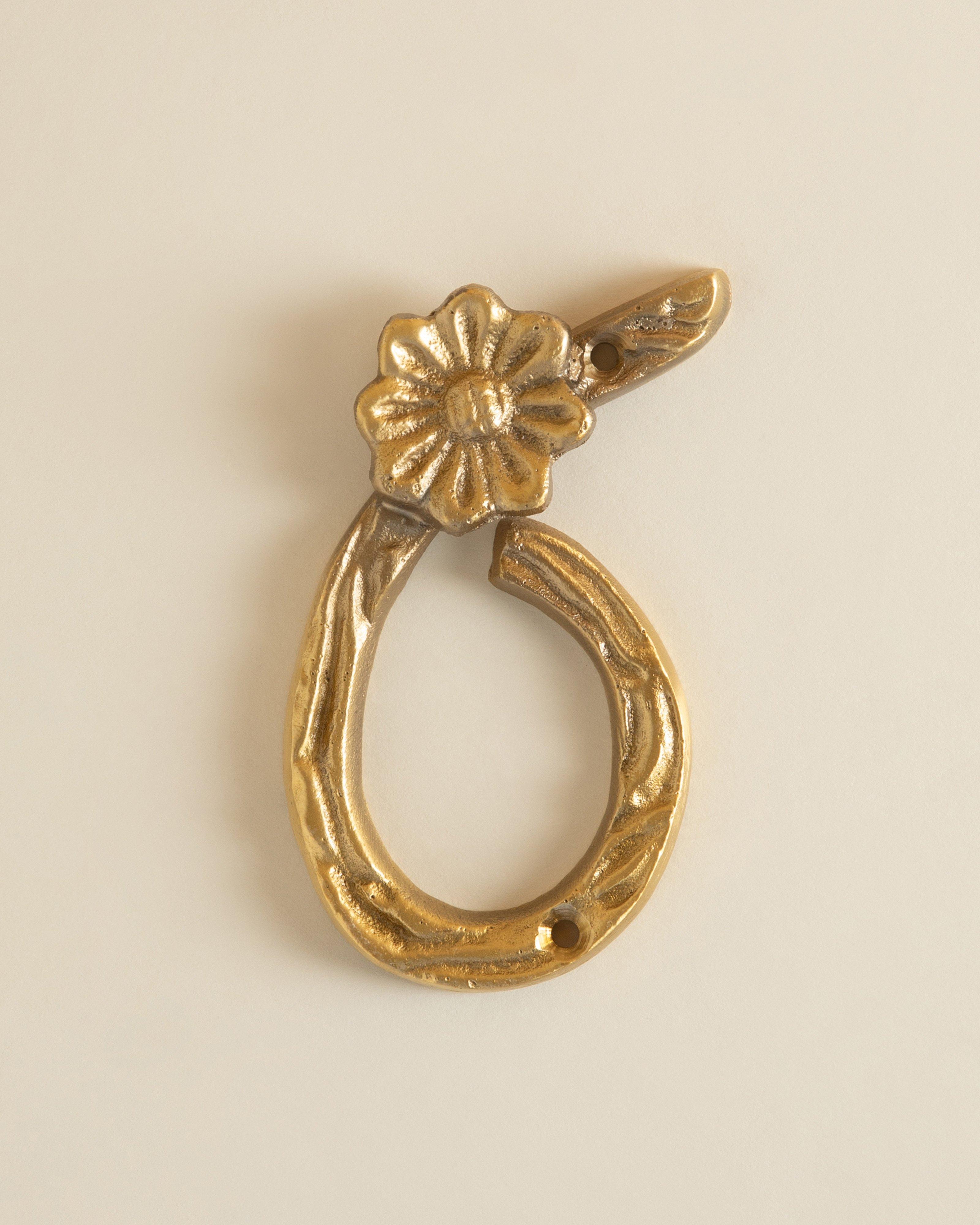Brass Floral House Number - 6 -  Gold
