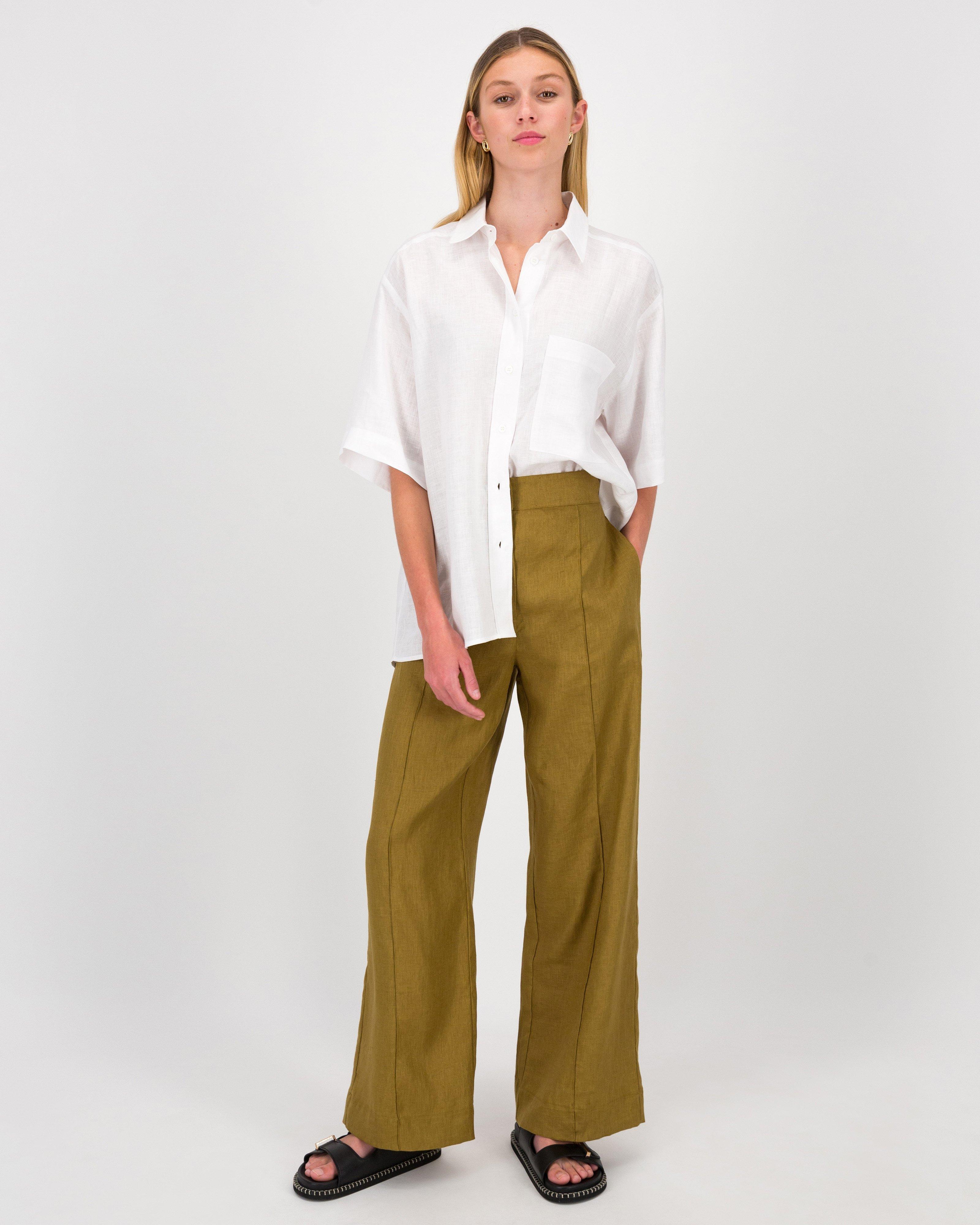 Cleo Linen Pant -  Brown