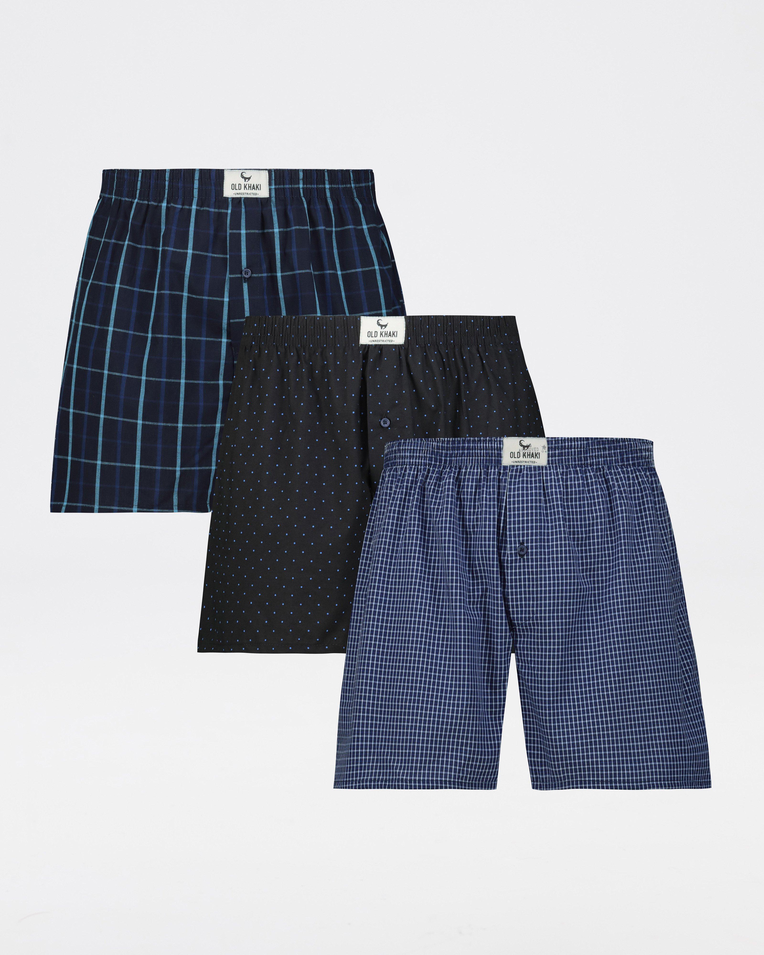 Men’s Woven Boxers 3-Pack  -  Blue