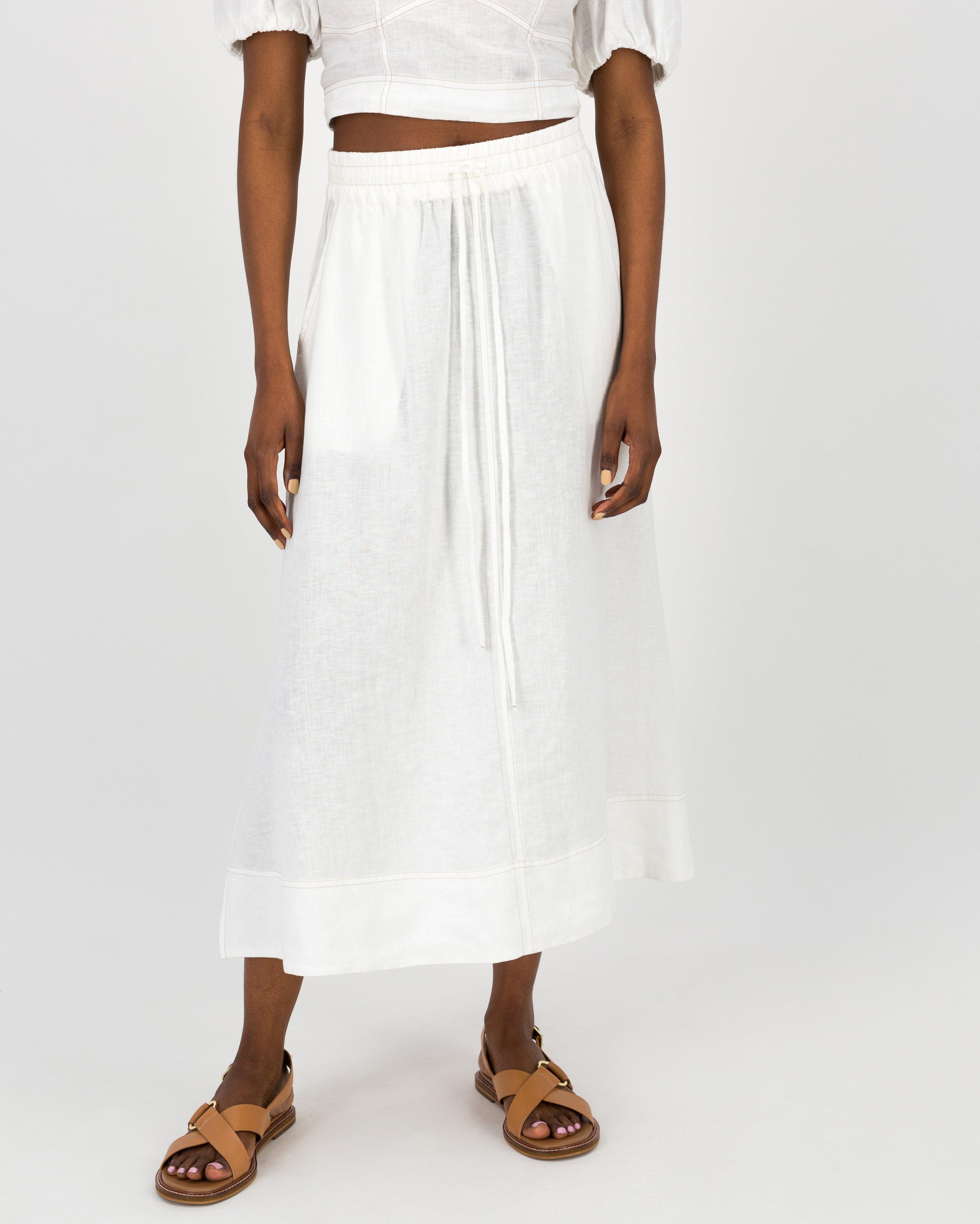 Sila Linen Skirt -  White