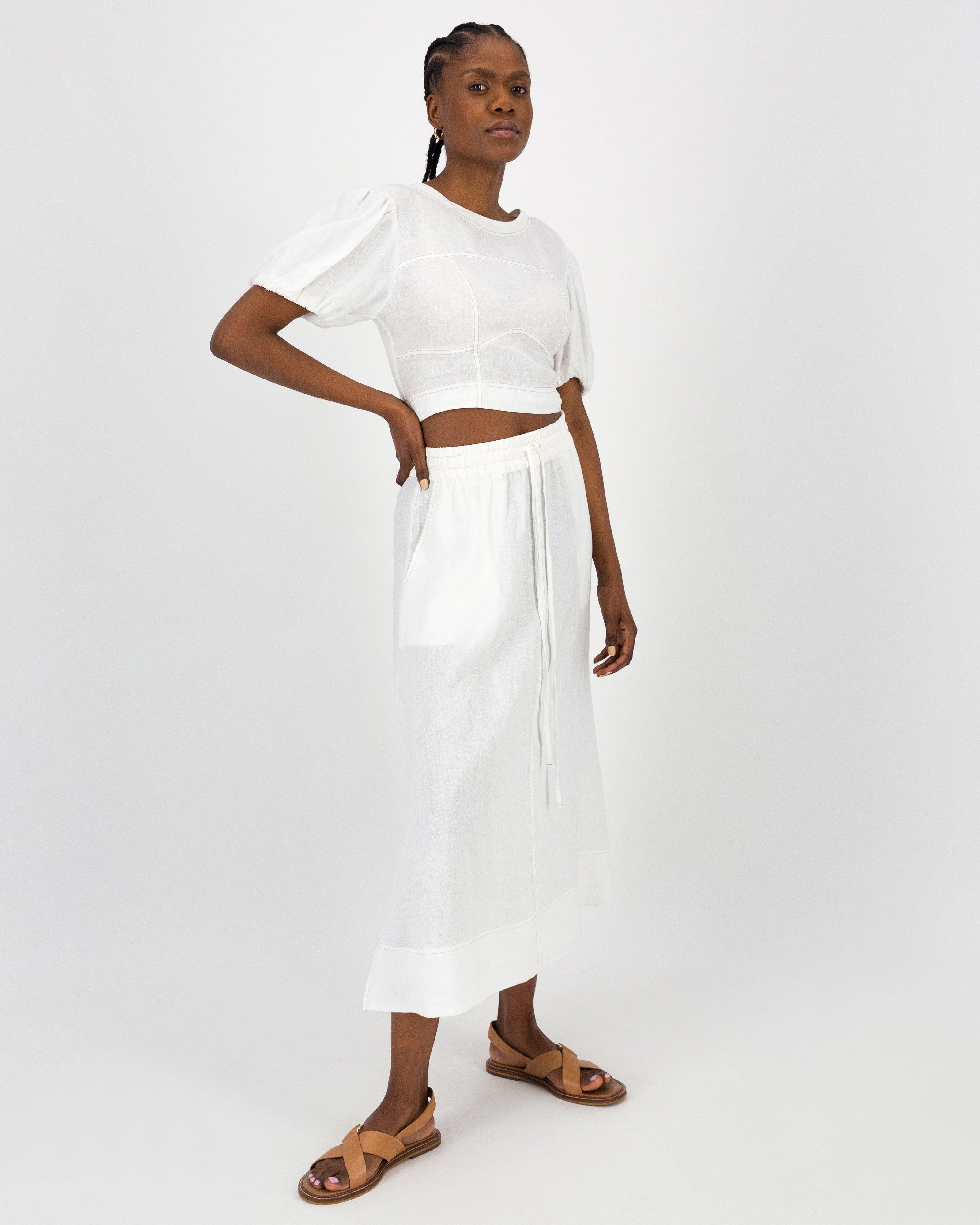 Sila Linen Skirt -  White