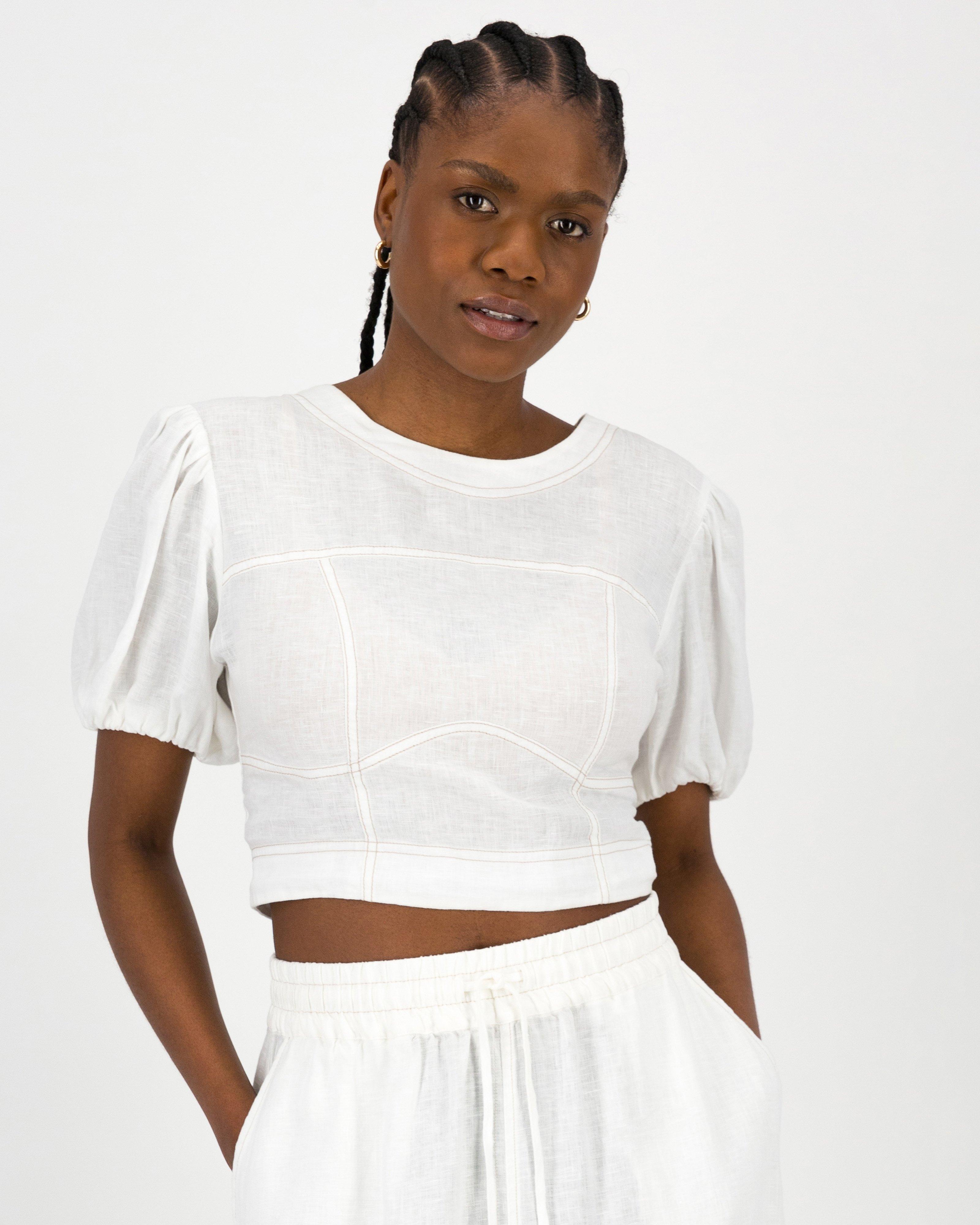  Sila Cropped Linen Top -  White