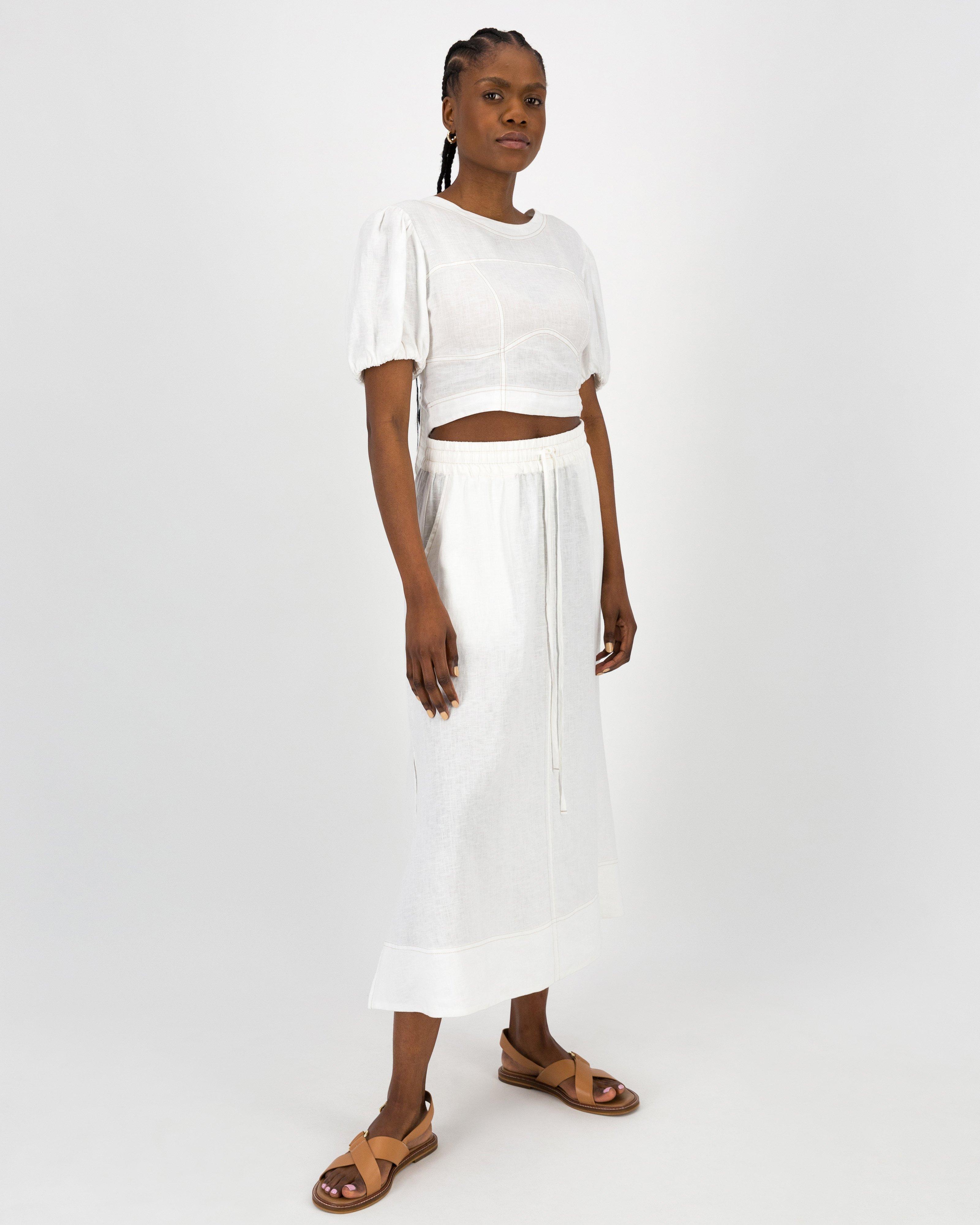  Sila Cropped Linen Top -  White