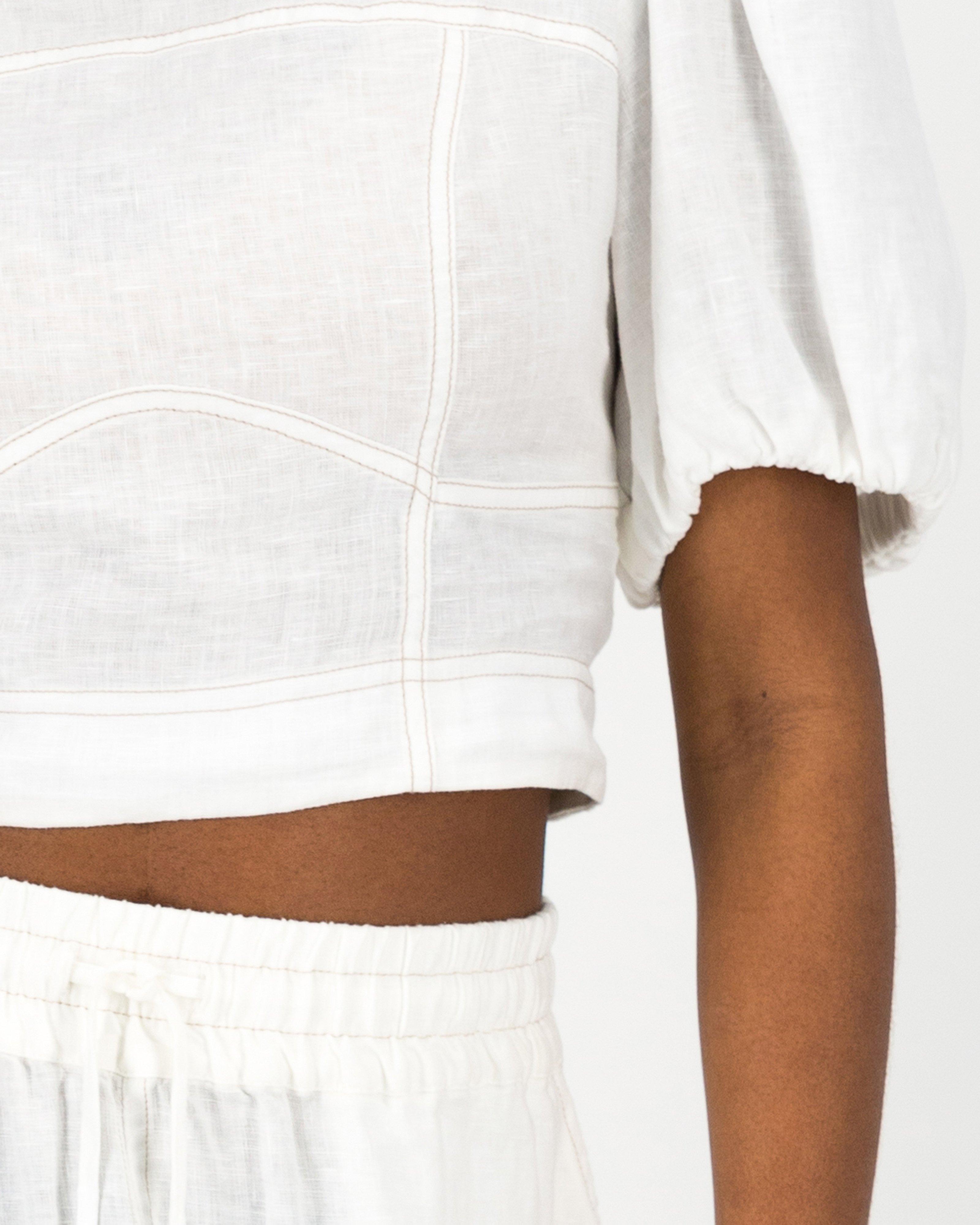  Sila Cropped Linen Top -  White