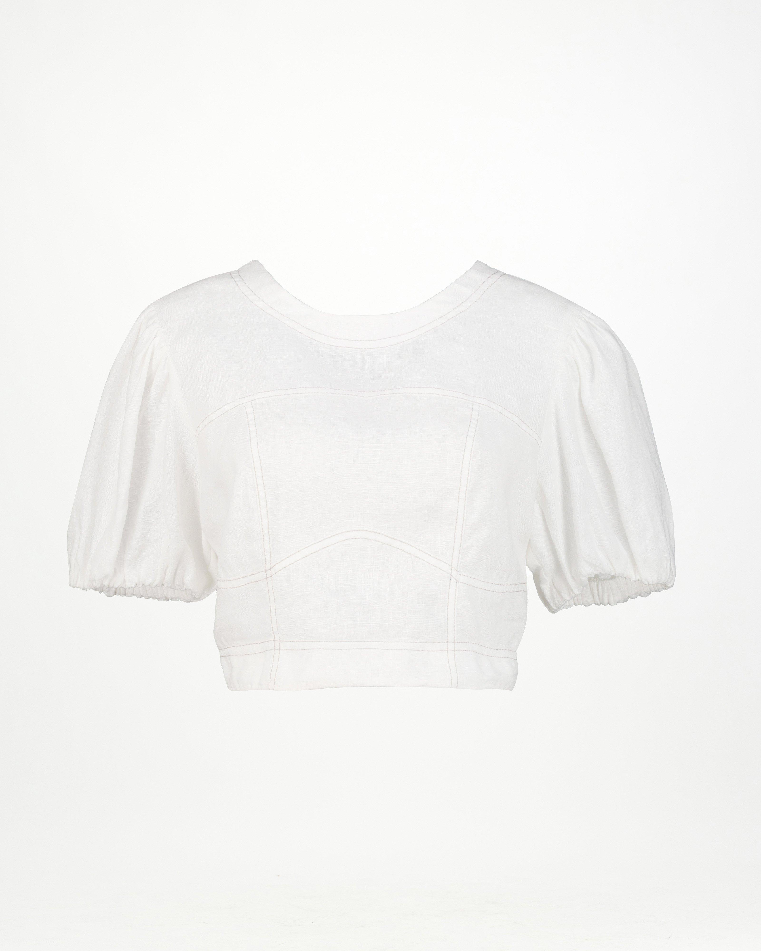  Sila Cropped Linen Top -  White