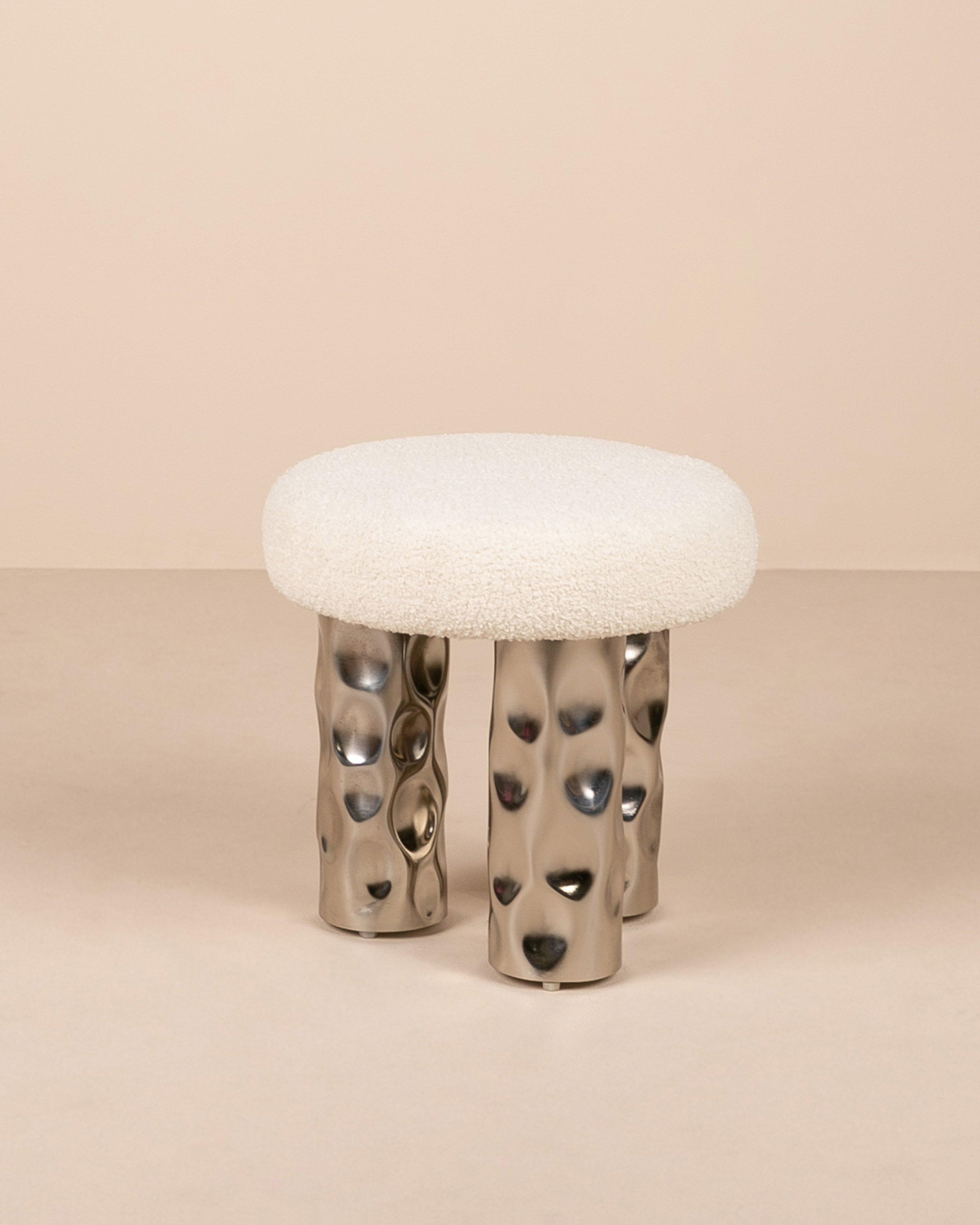 Boucle Chrome Foot Stool -  Milk