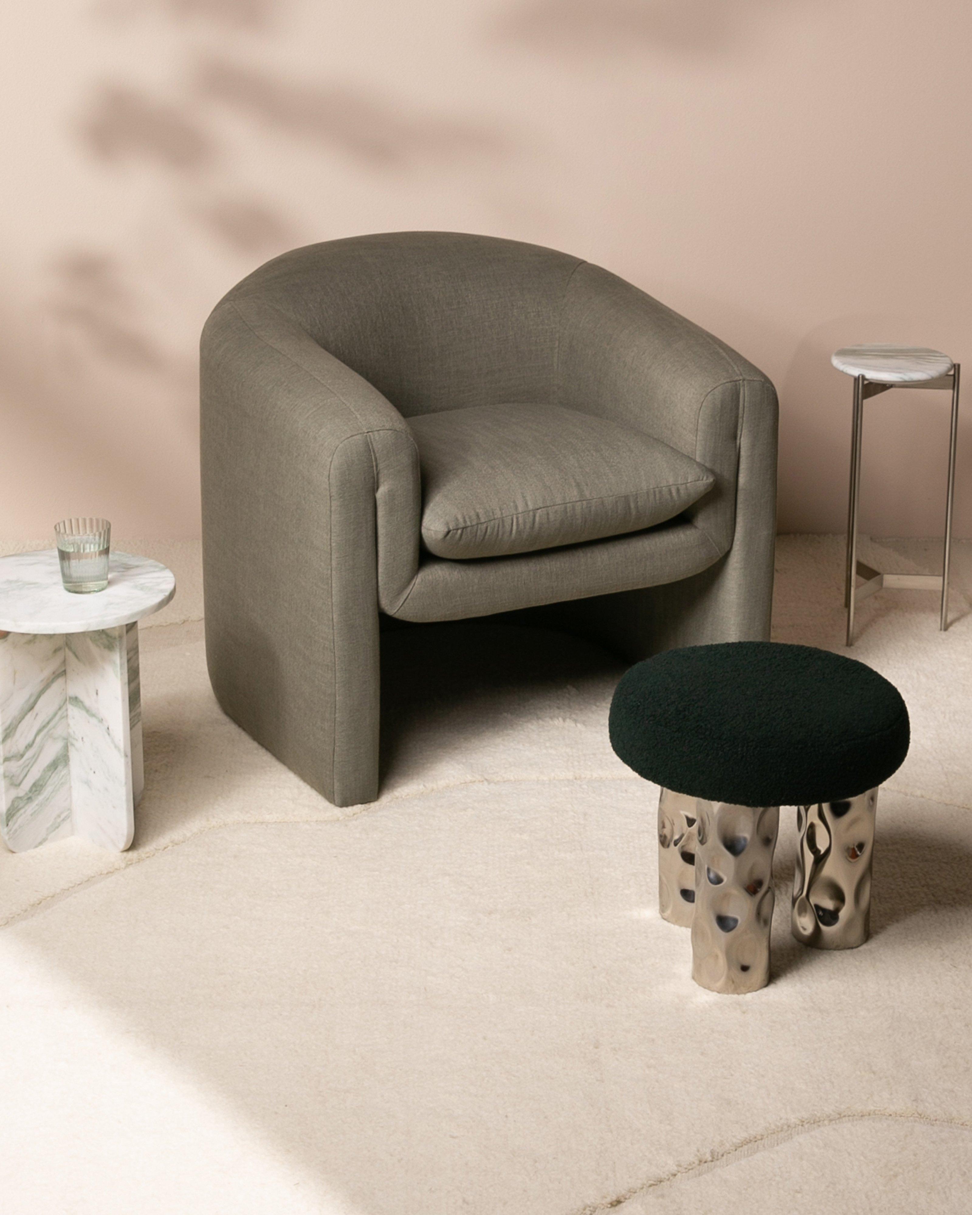 Boucle Chrome Foot Stool -  Green