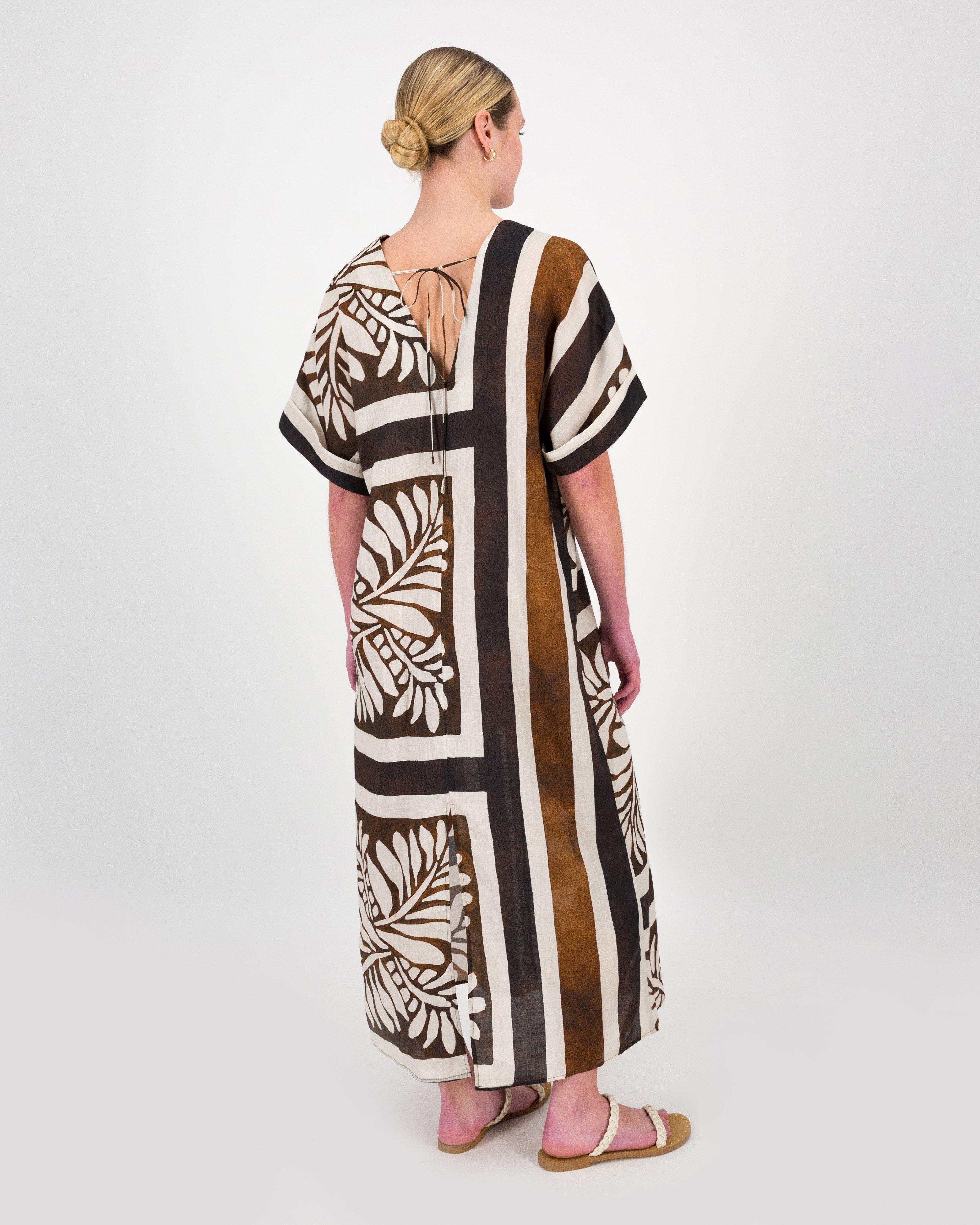 Lara Printed Kaftan Dress -  Brown