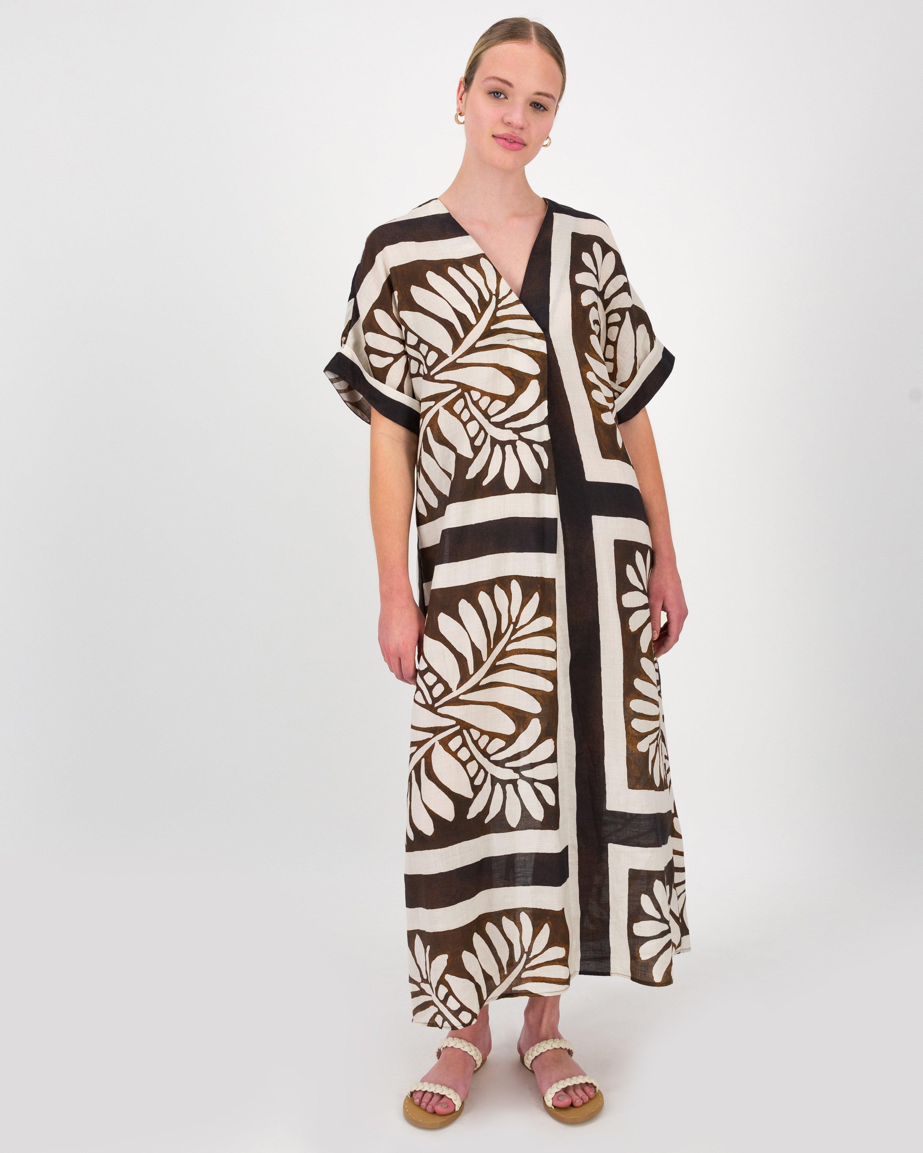 Lara Printed Kaftan Dress -  Brown