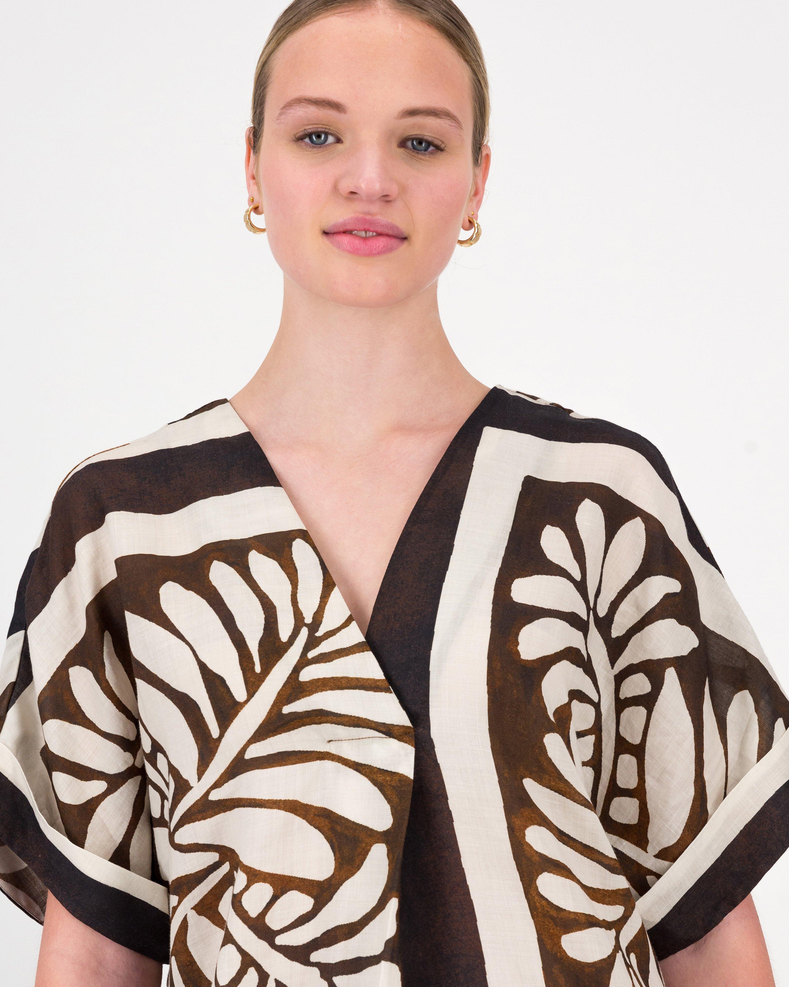 Lara Printed Kaftan Dress -  Brown