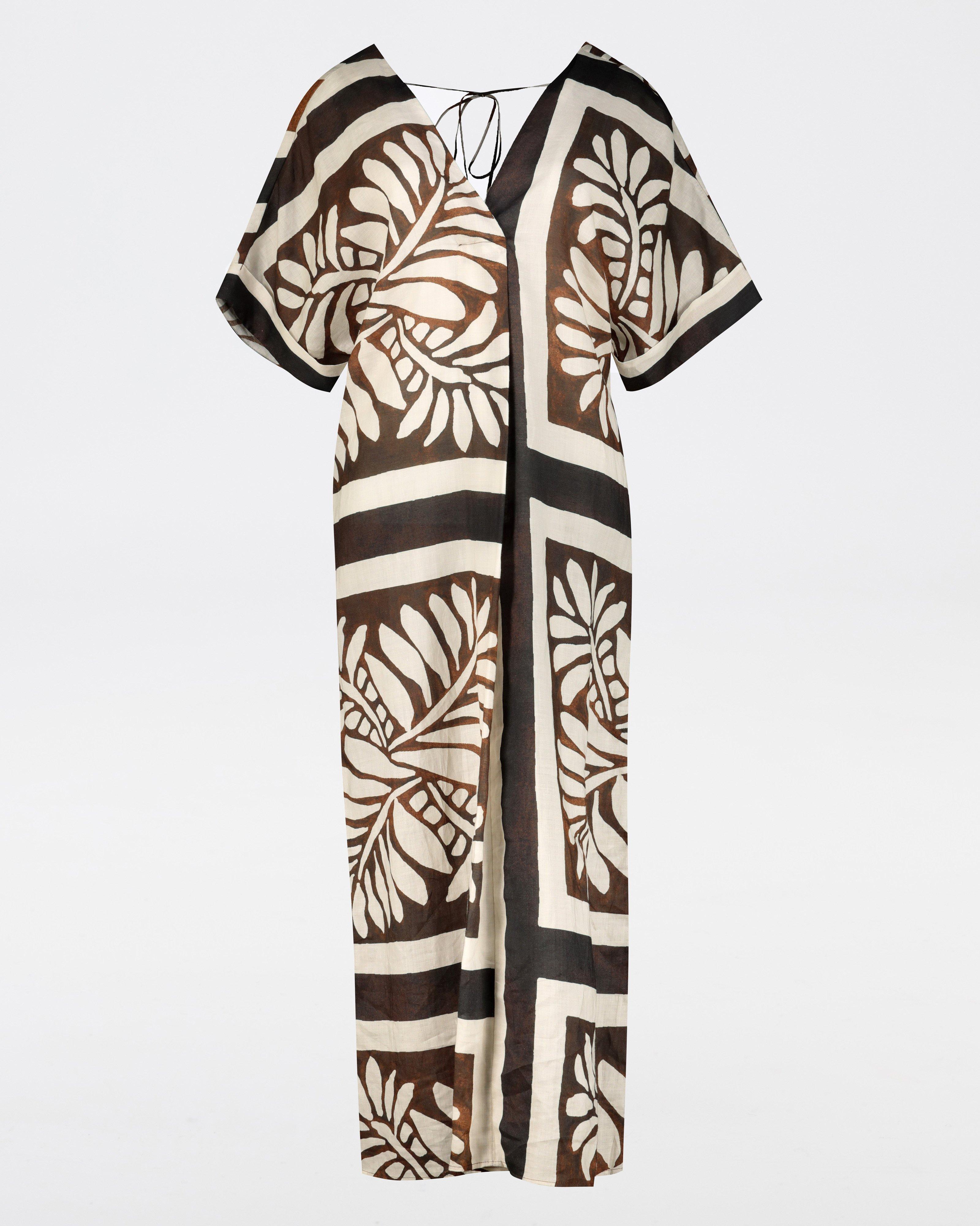 Lara Printed Kaftan Dress -  Brown